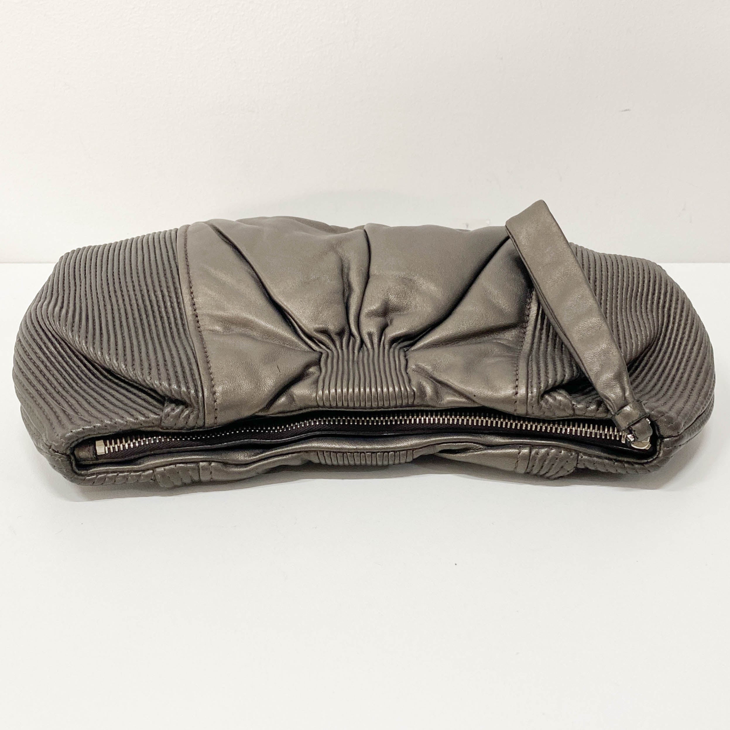 Metallic Grey Leather Clutch Bag