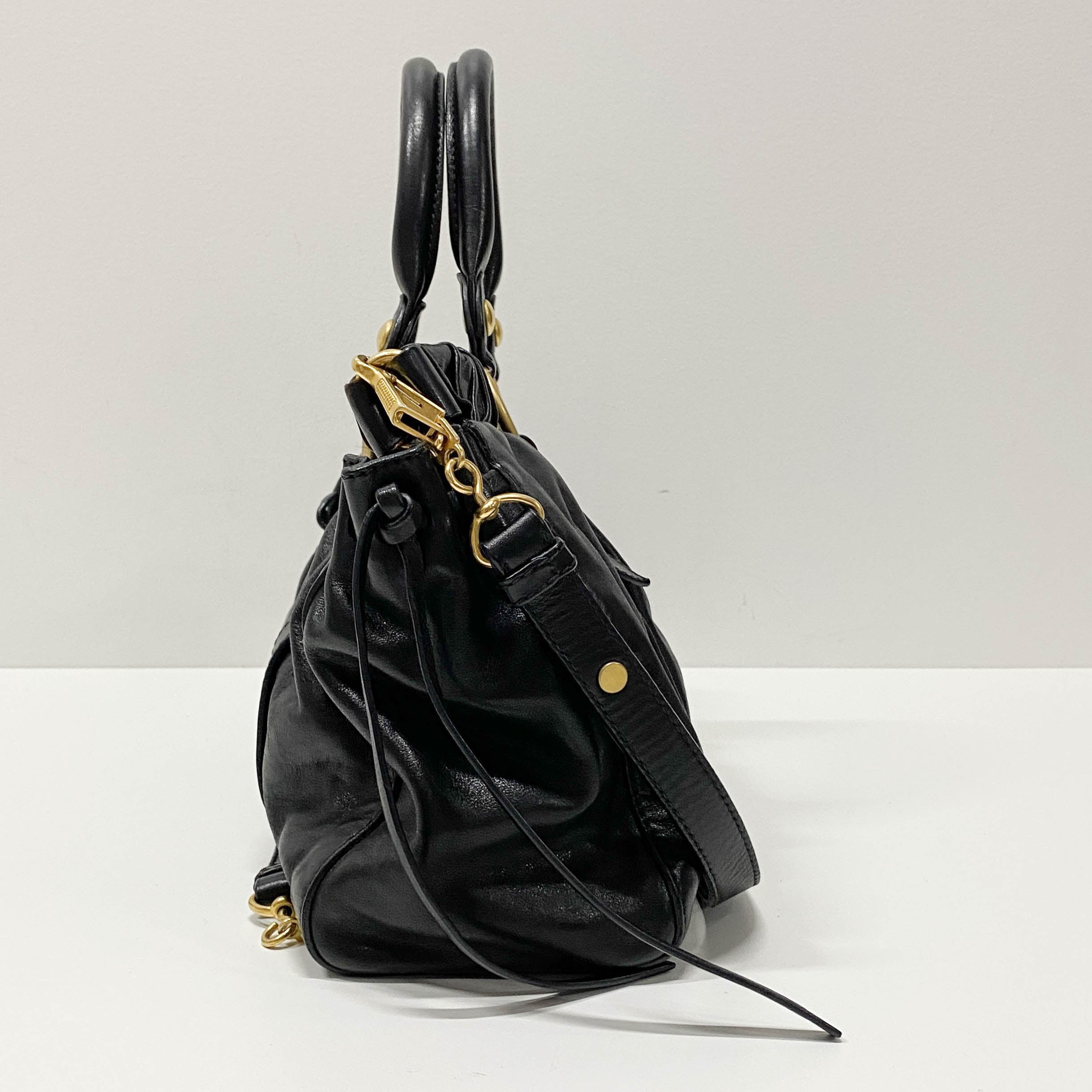 Vitello Black Calfskin Leather Two Way Bag