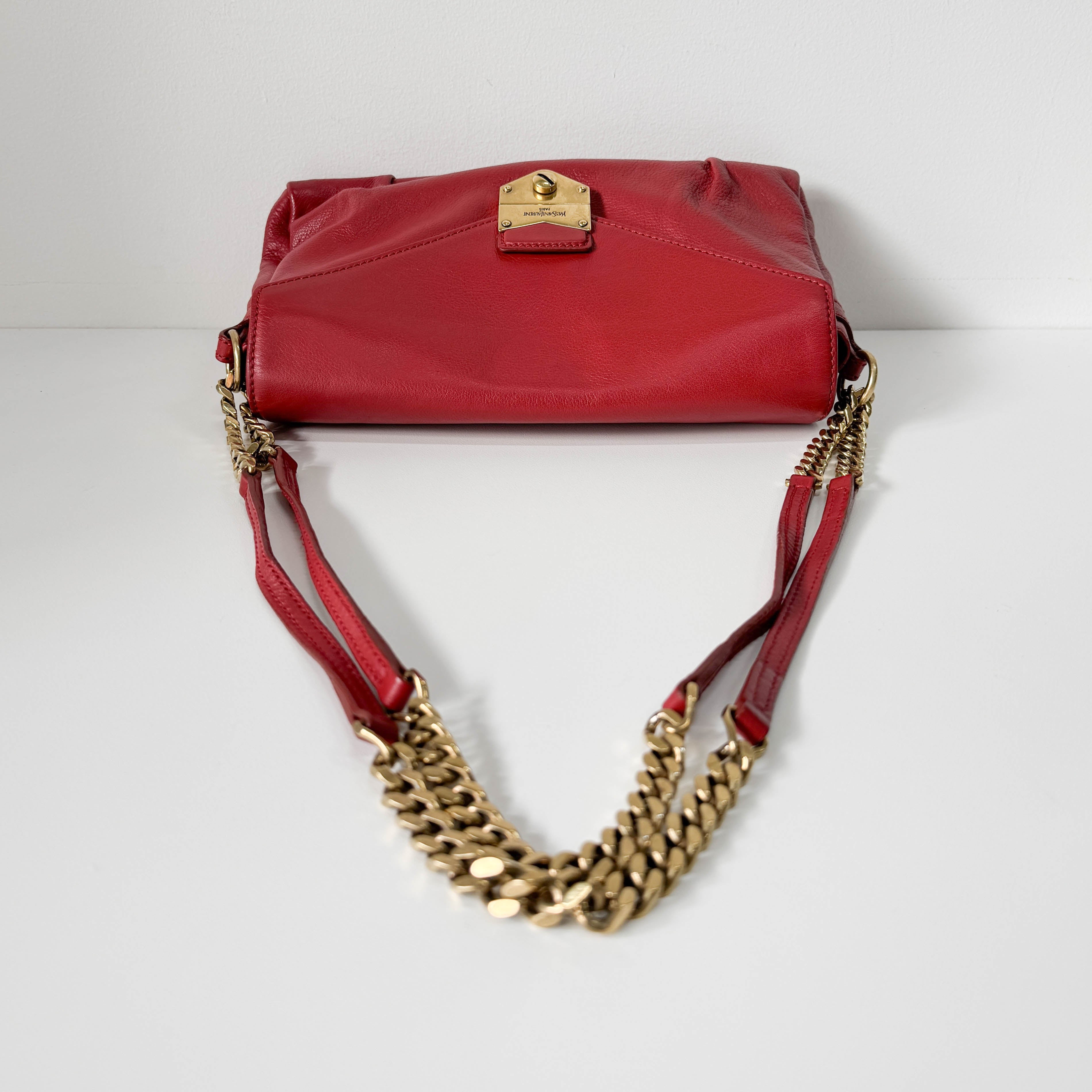 Dandy Red Leather Chain Strap Shoulder Bag