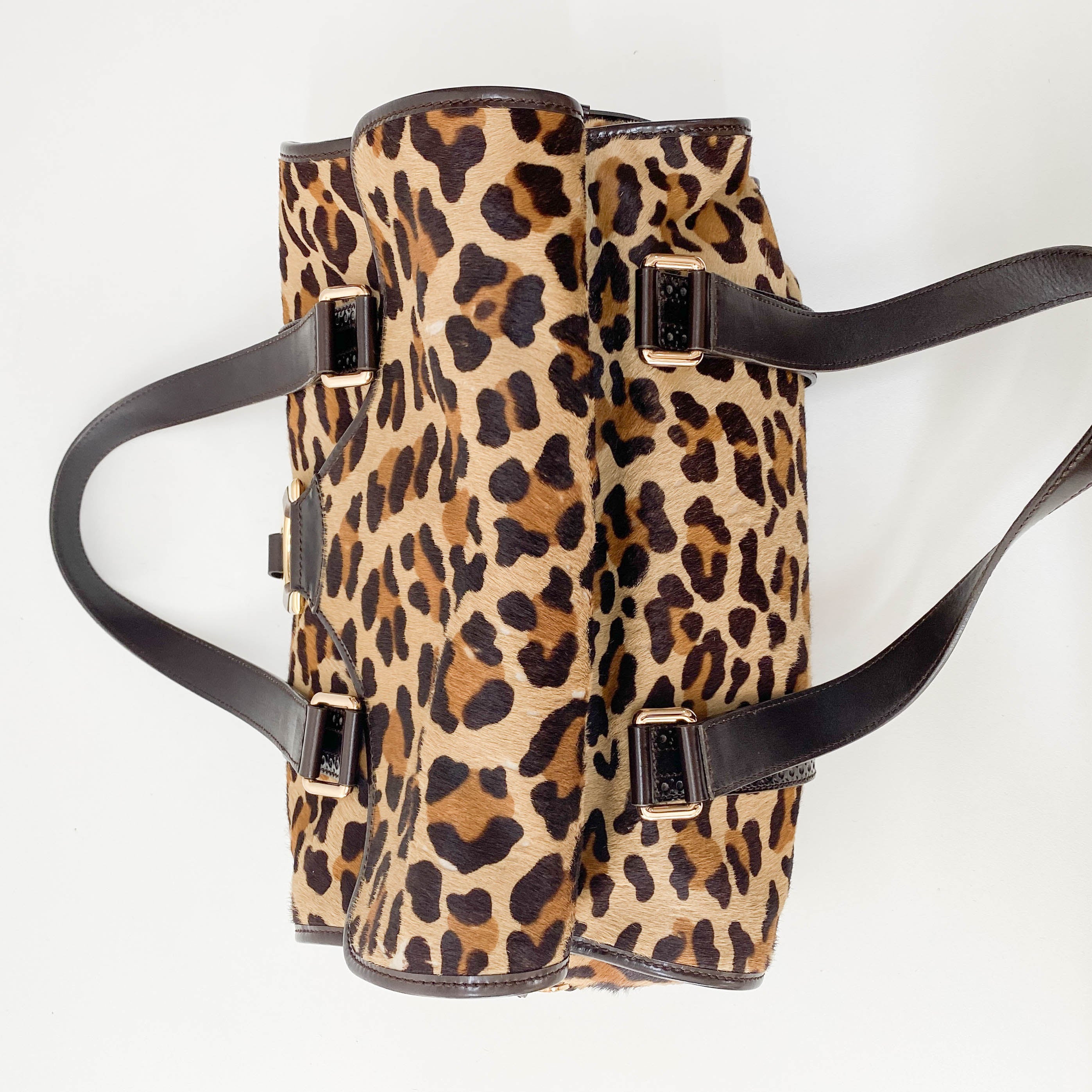 Leopard Print Brown Pony Hair Shoulder Bag