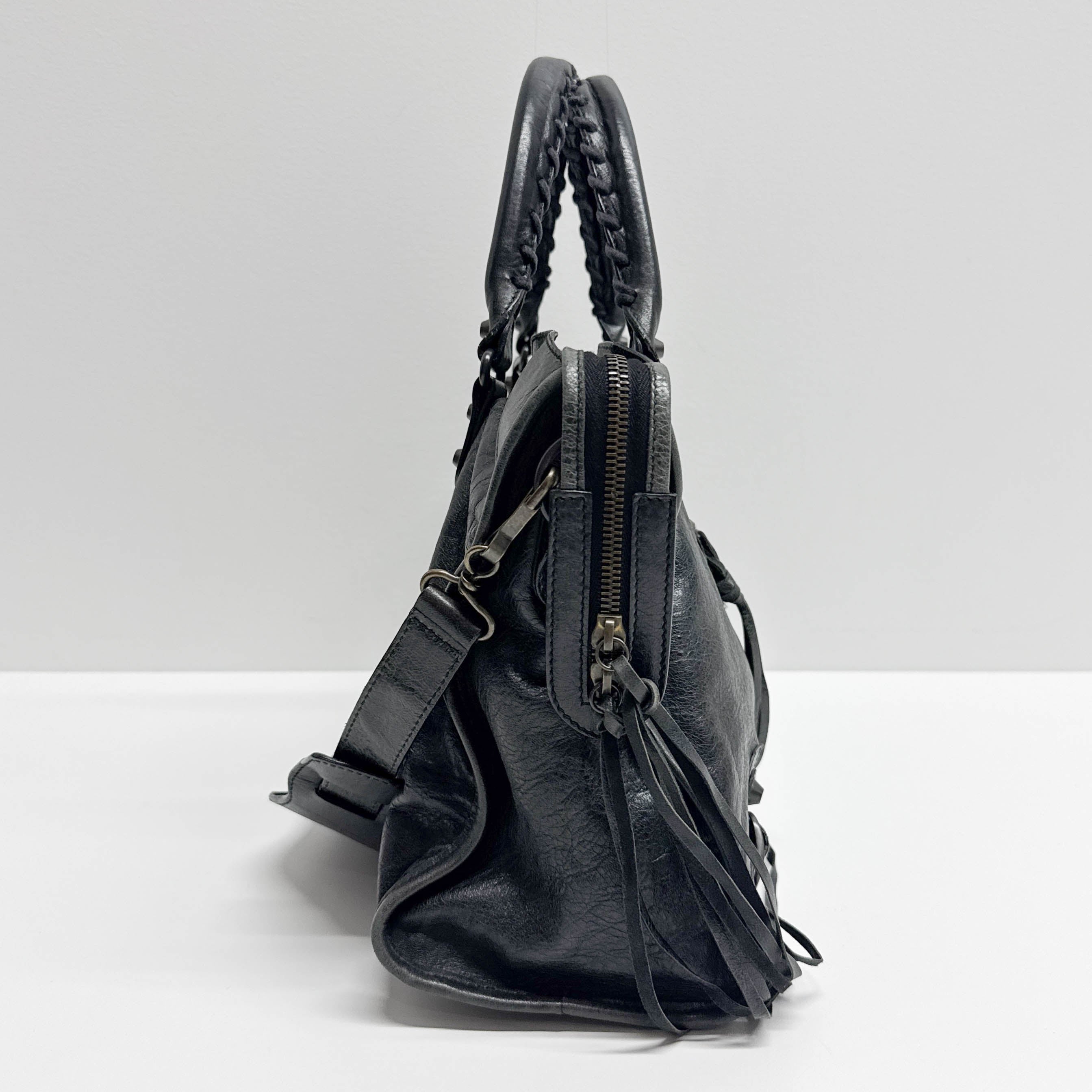 The City Black Calfskin Leather Two Way Bag
