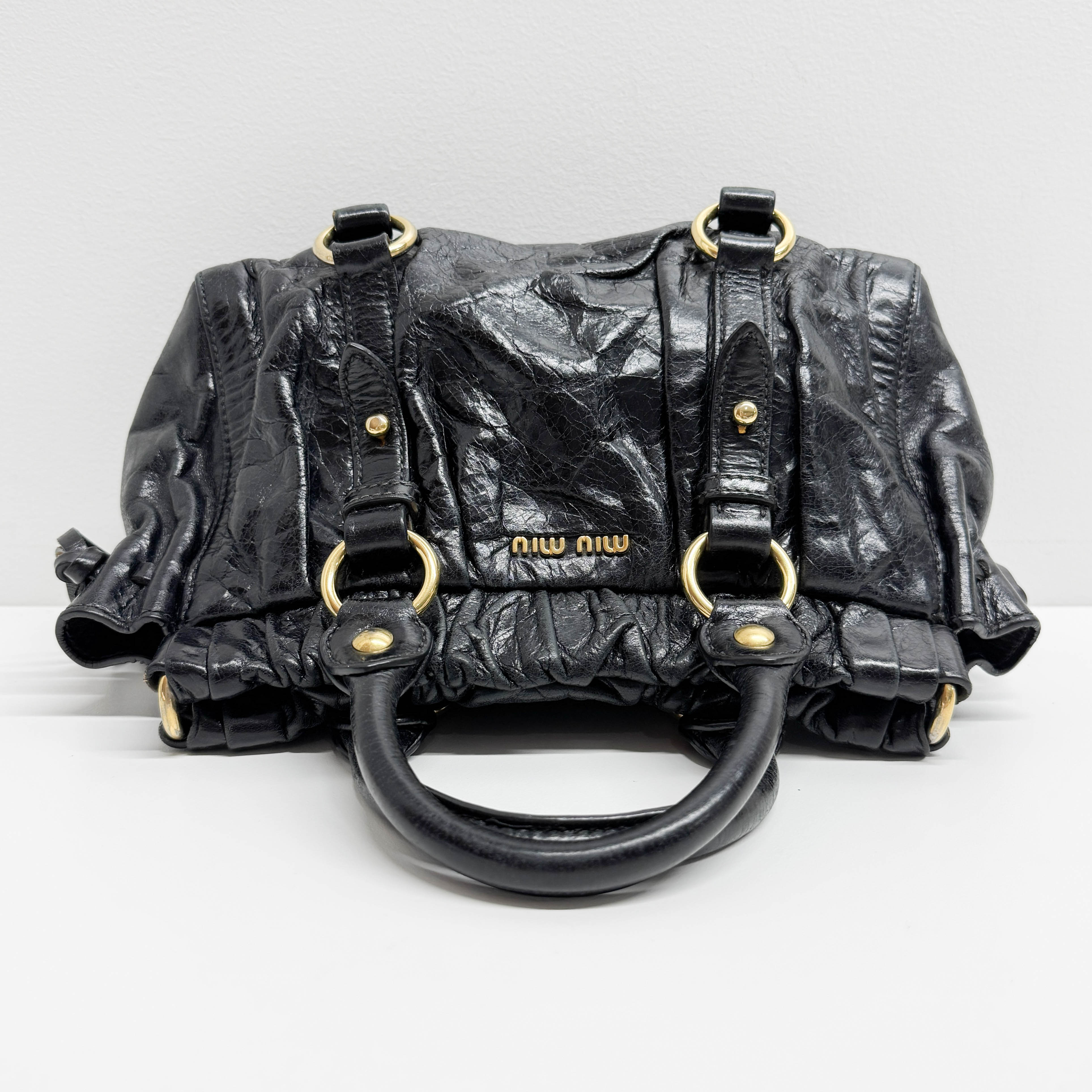 Mini Vitello Bauletto Black Leather Two Way Bag