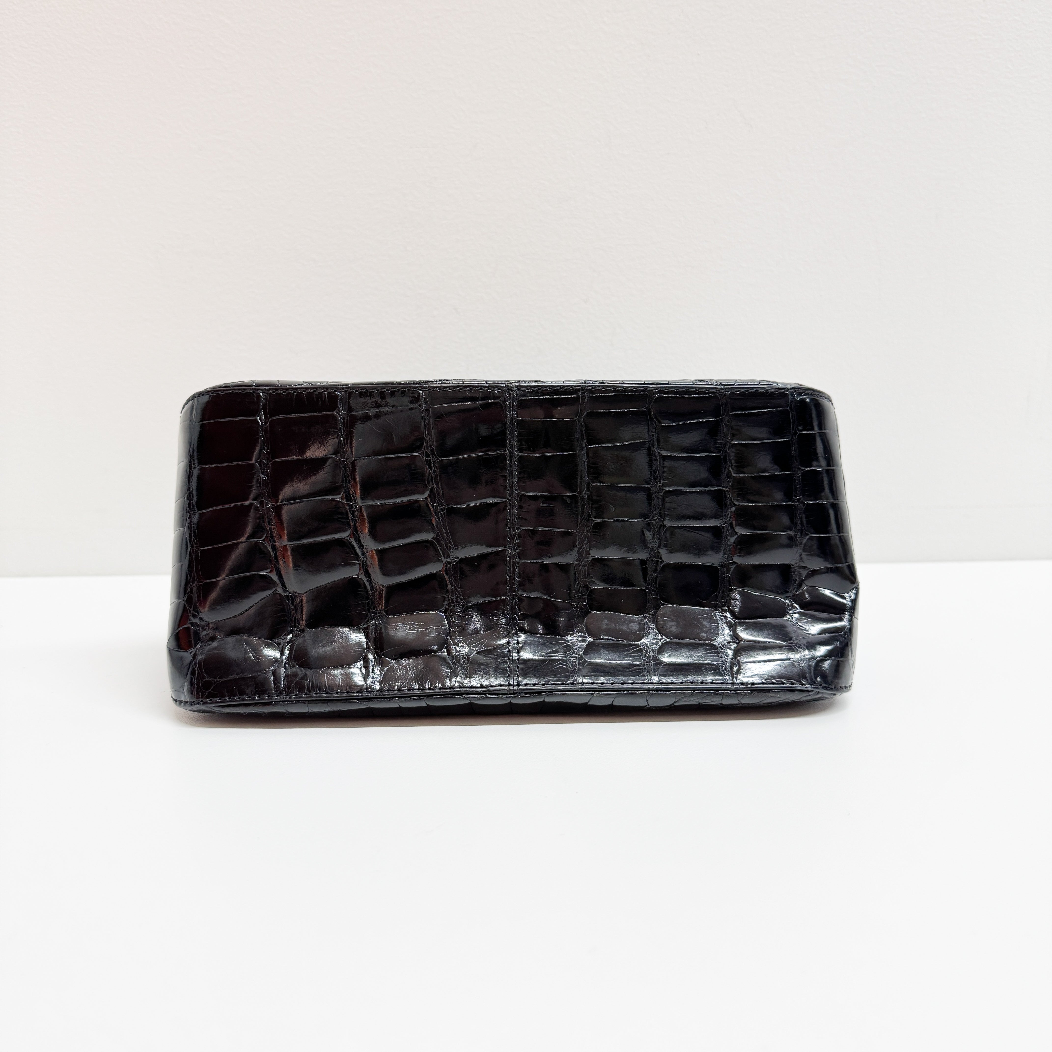 Mini Mamma Baguette Black Crocodile Embossed Shoulder Bag