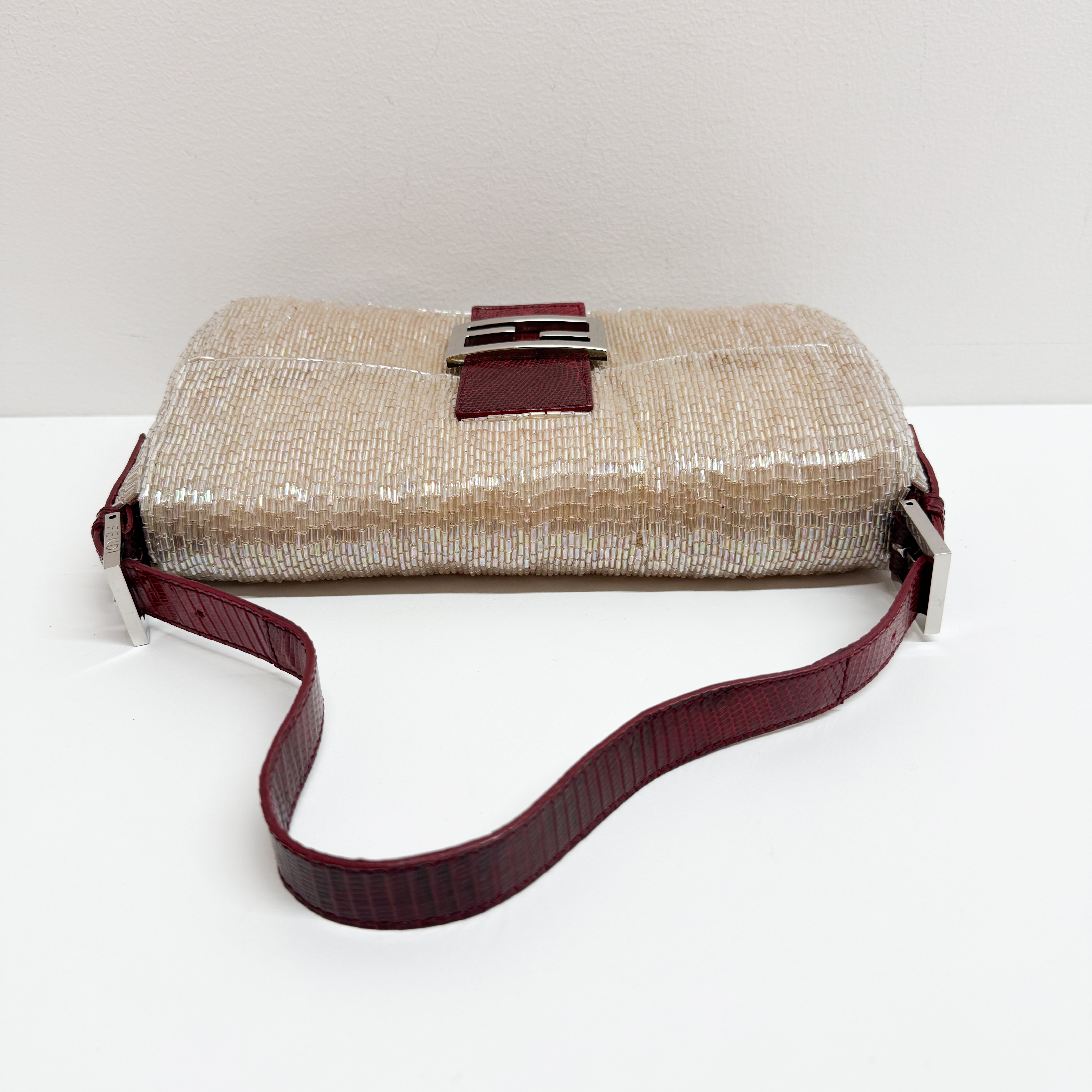 Baguette Neutral Beaded Shoulder Bag