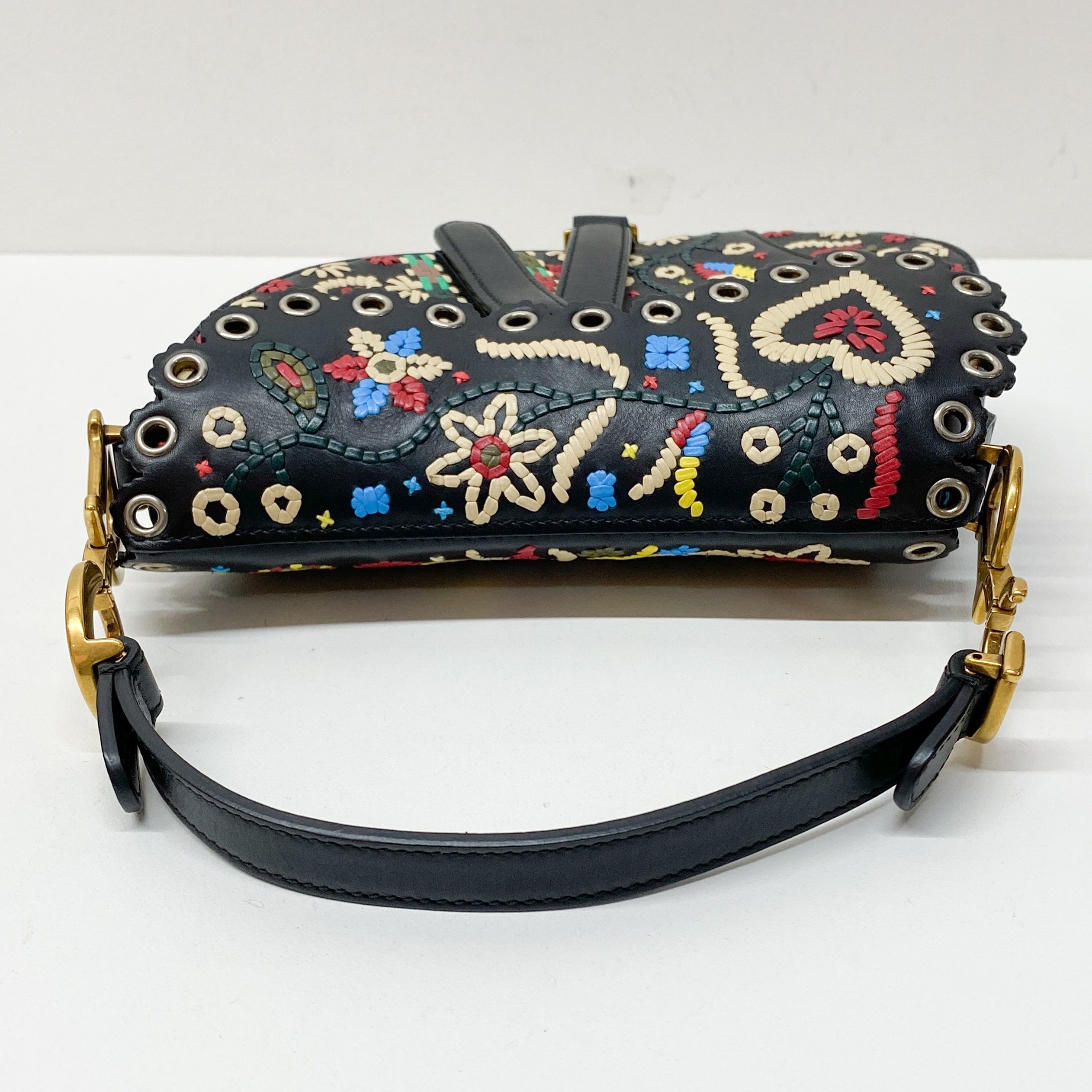 Saddle Multi-color Embroidered Leather Hand Bag