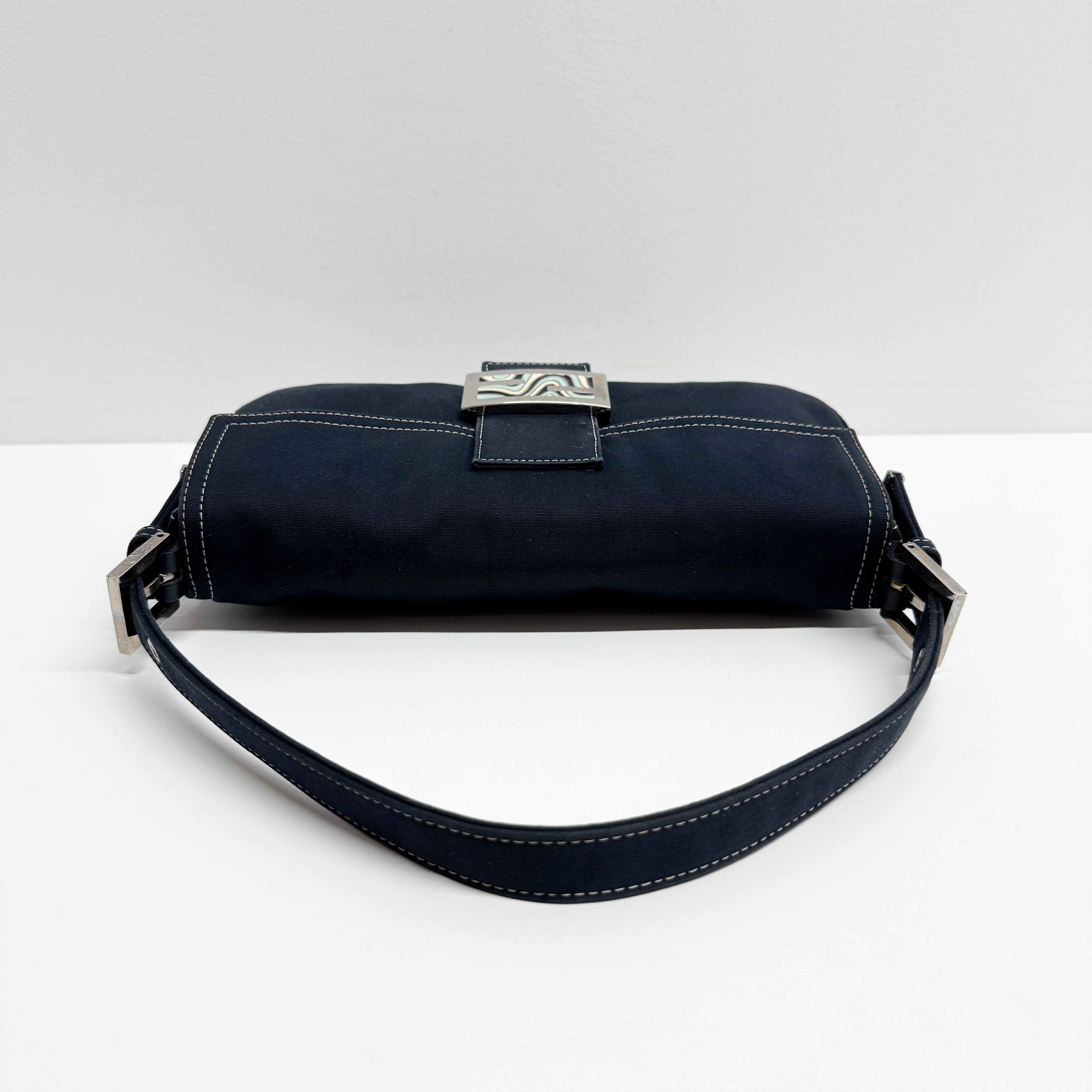 Baguette Navy Cotton Shoulder Bag