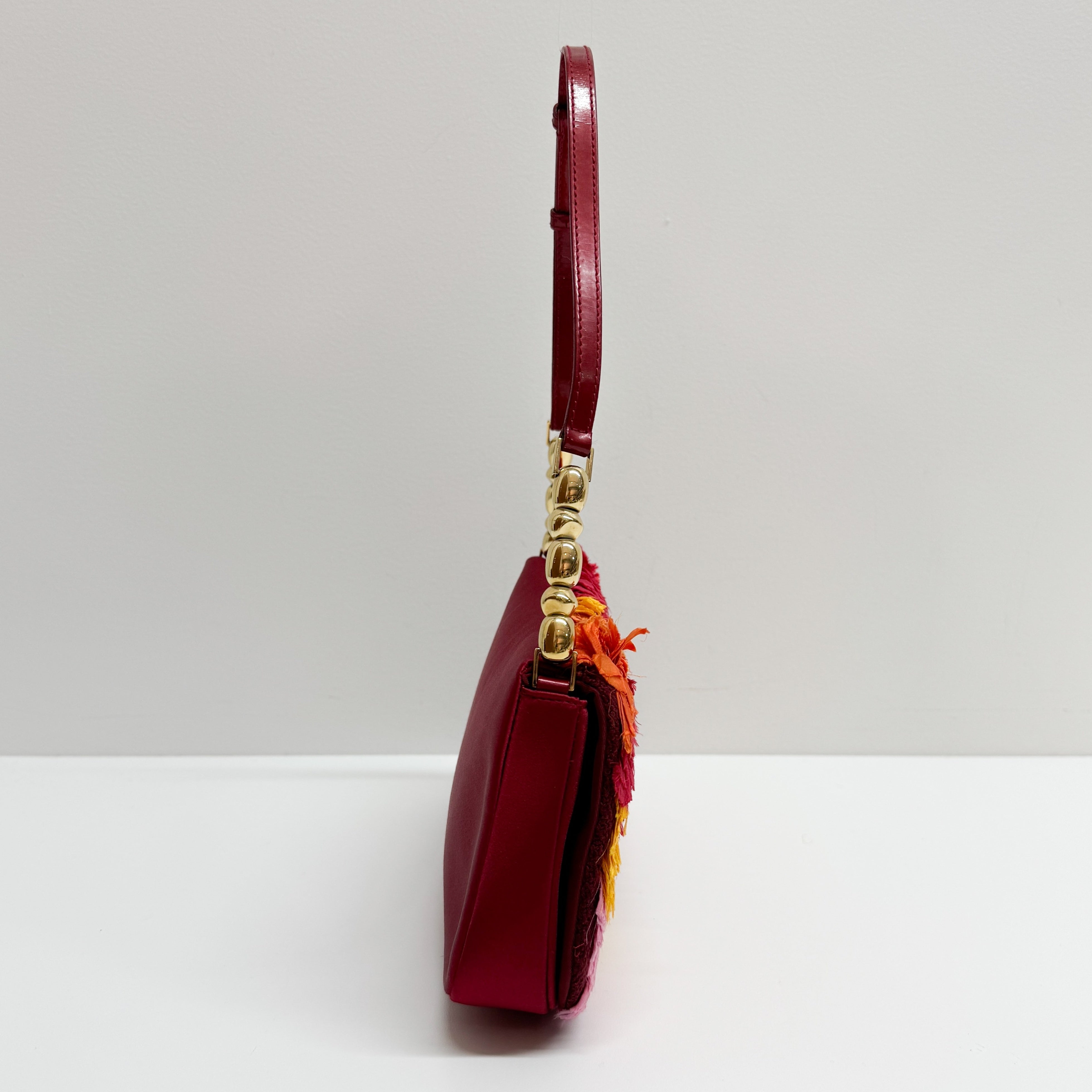 Malice Pearl Chain Silk Burgundy Muliticolor Shoulder Bag