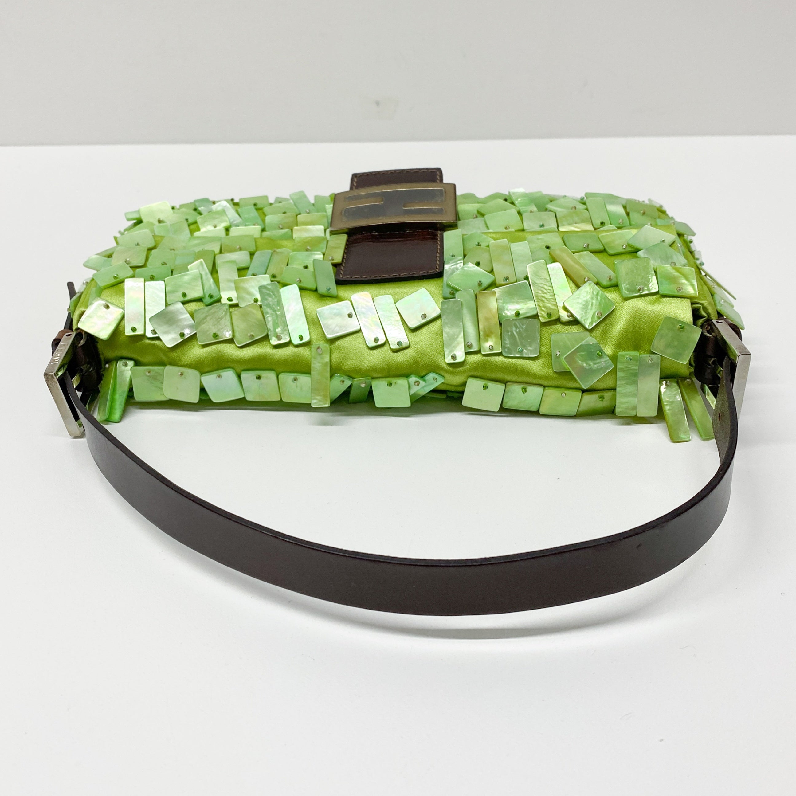 Limited Edition Baguette Mother Of Pearl Green Satin Shoulder Bag
