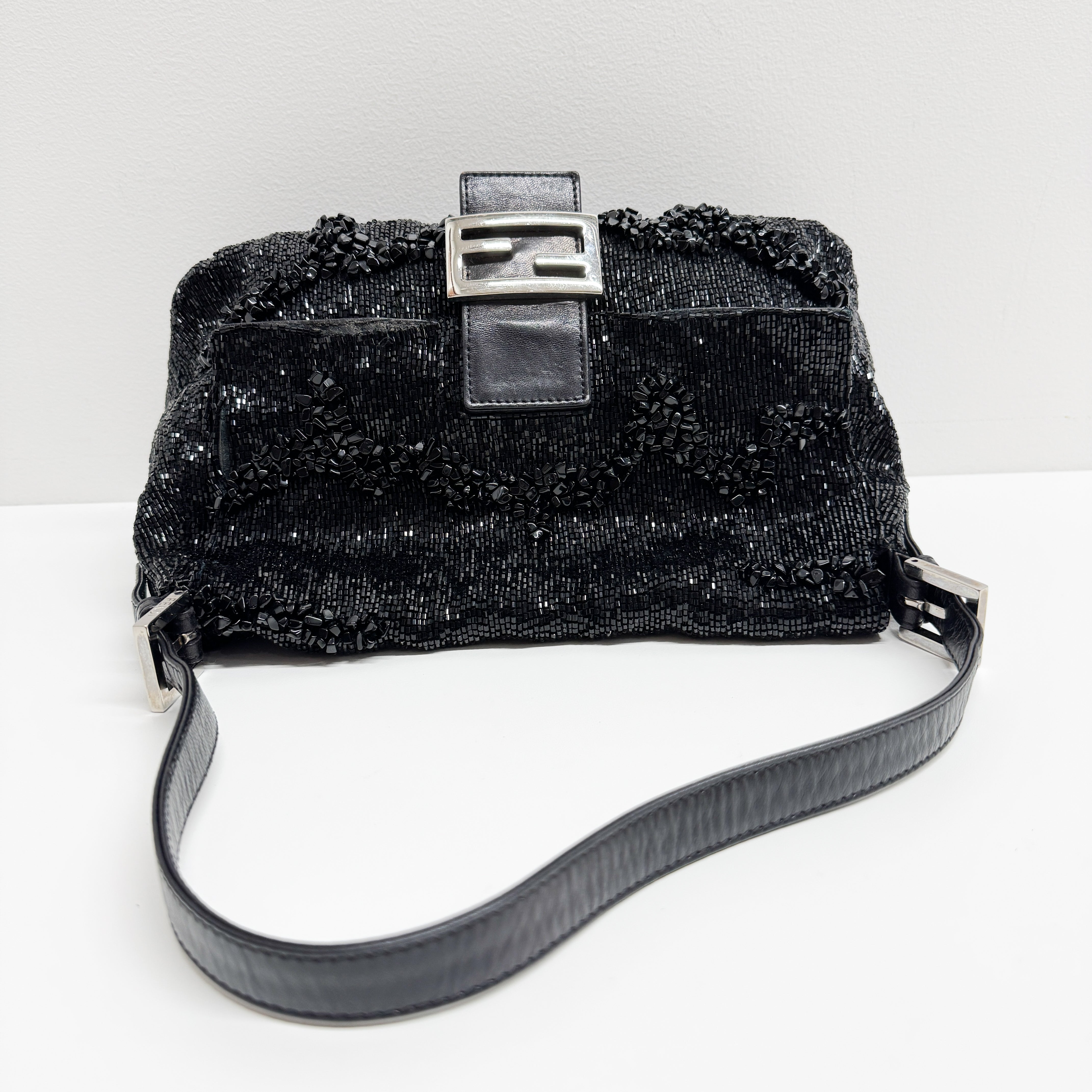 Mamma Baguette Black Beads Shoulder Bag