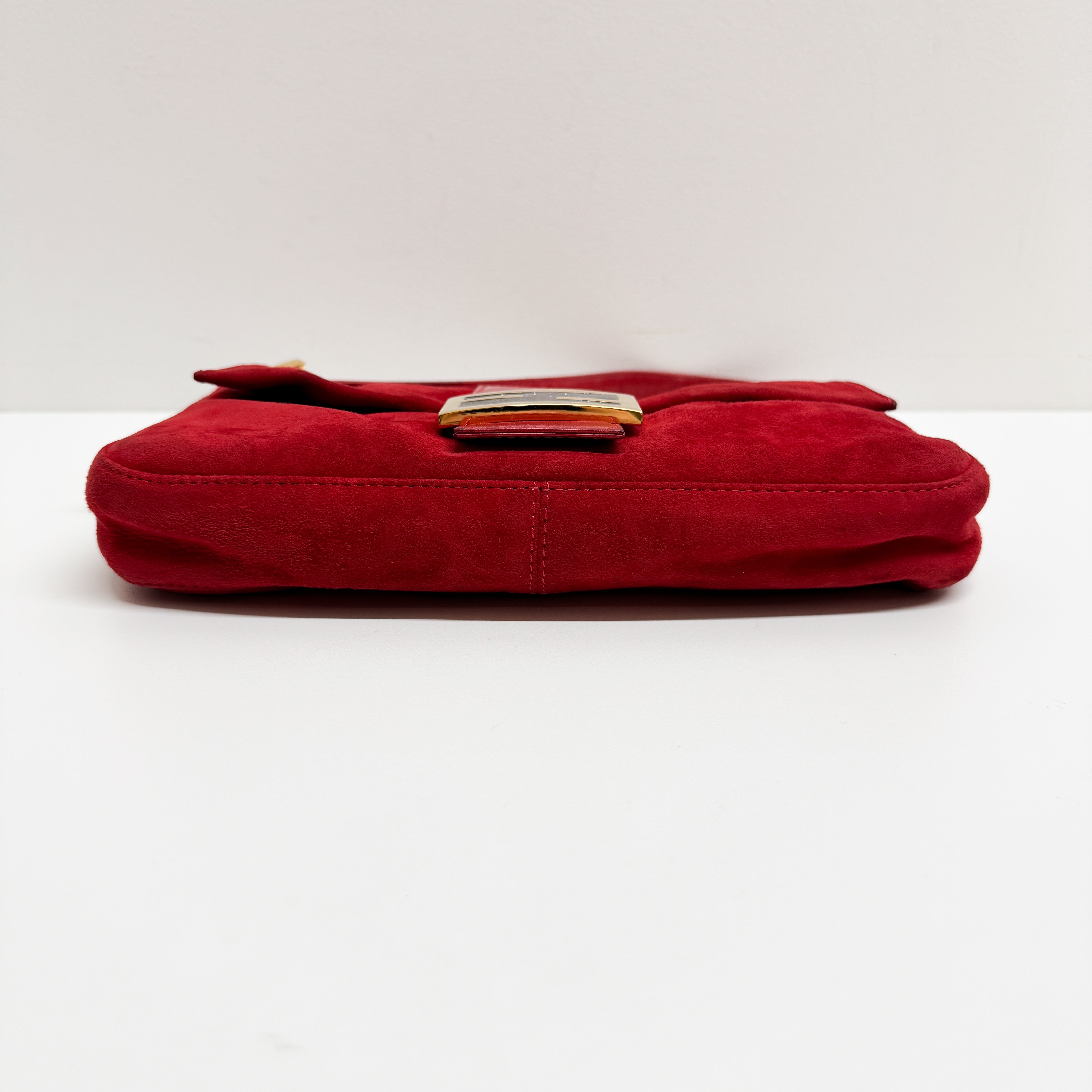 Baguette Red Suede Shoulder Bag