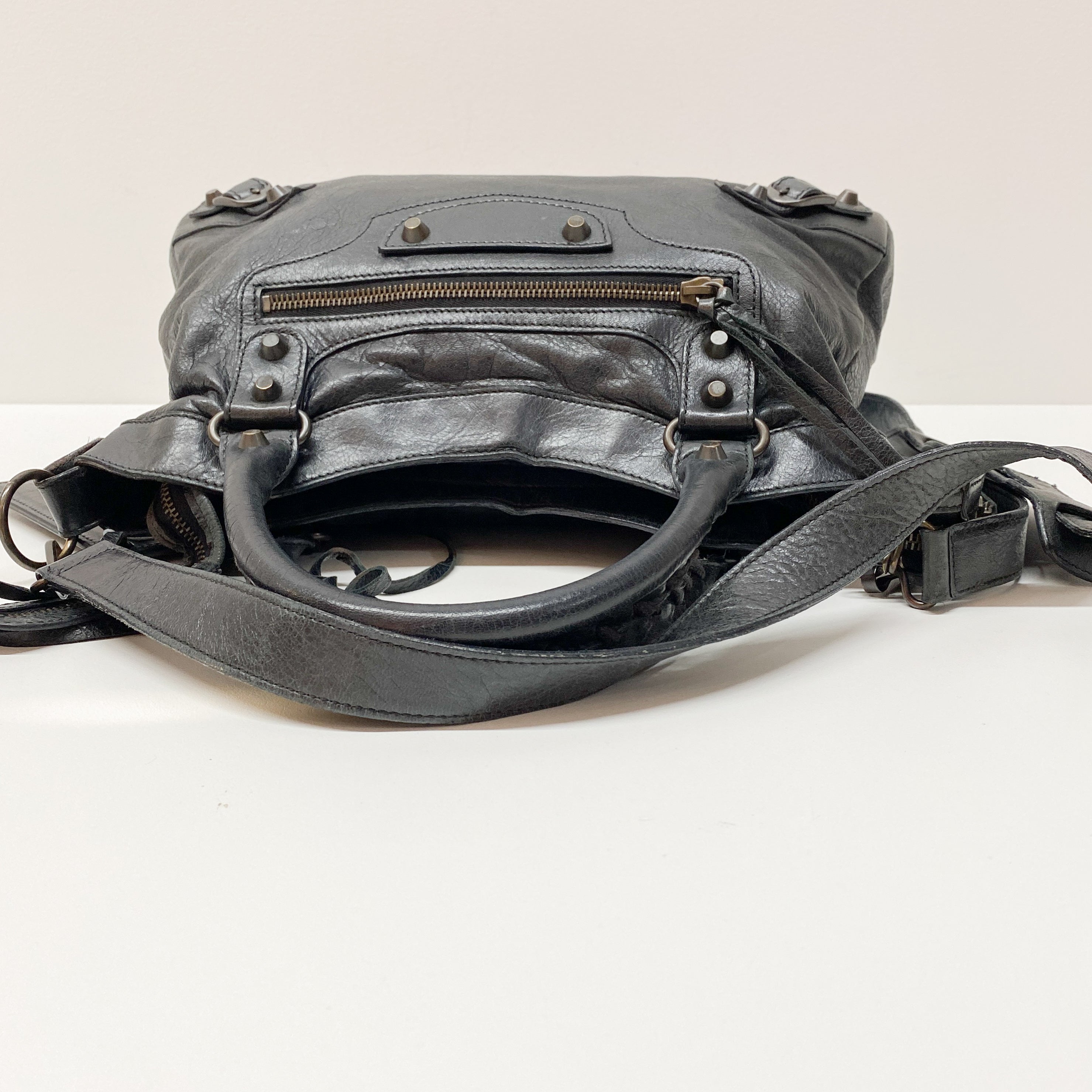 The Town Black Leather Two Way Bag