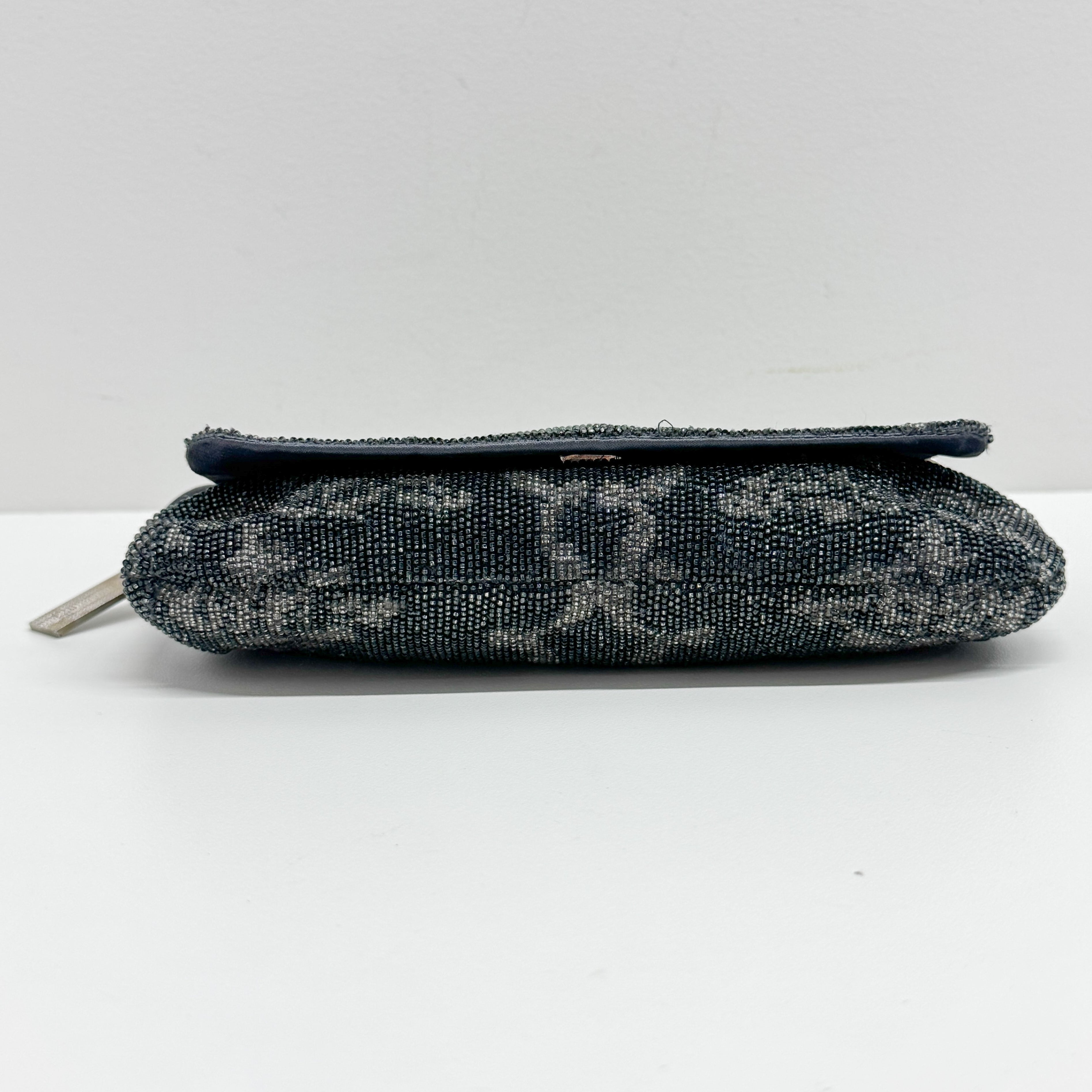 Navy Beaded Chain Shoulder Bag