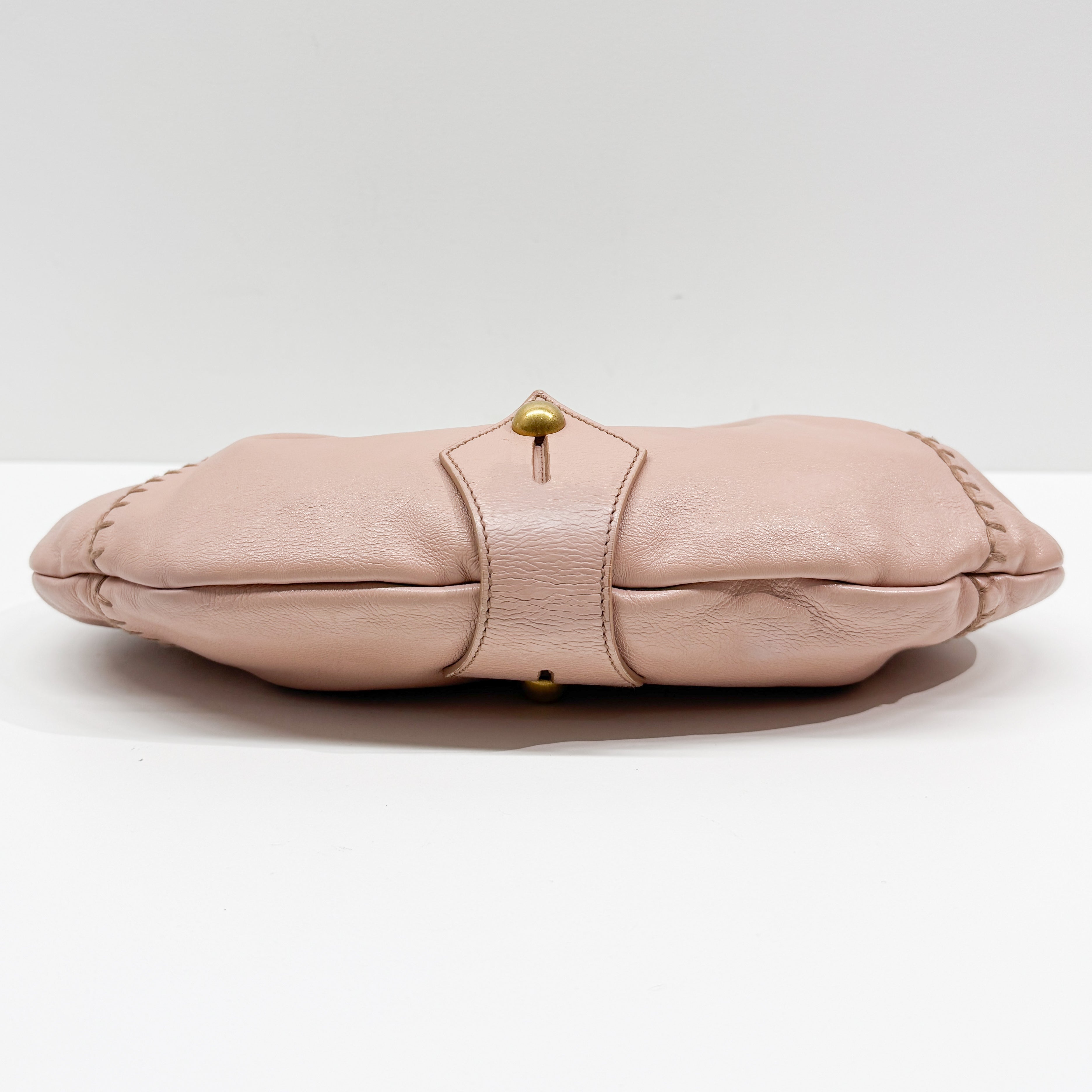 Vintage Pink Leather Shoulder Bag with Baroque Metal Handle