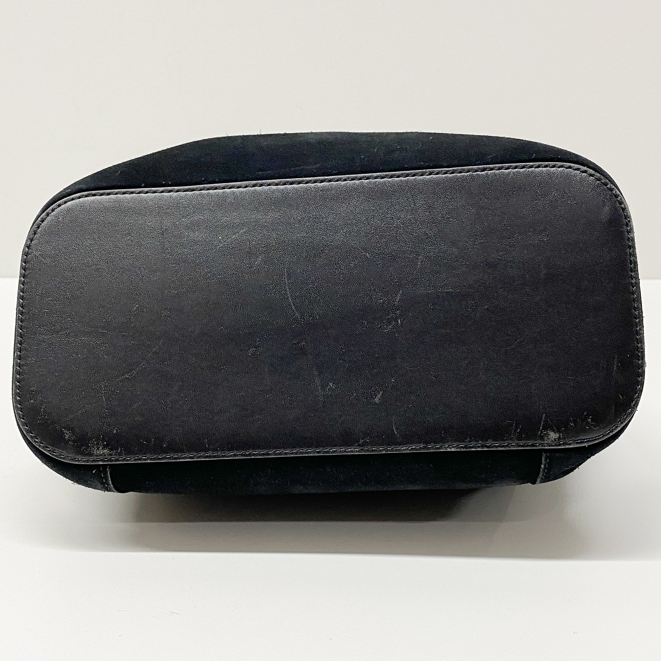 Metal Handle Black Suede Shoulder Bag