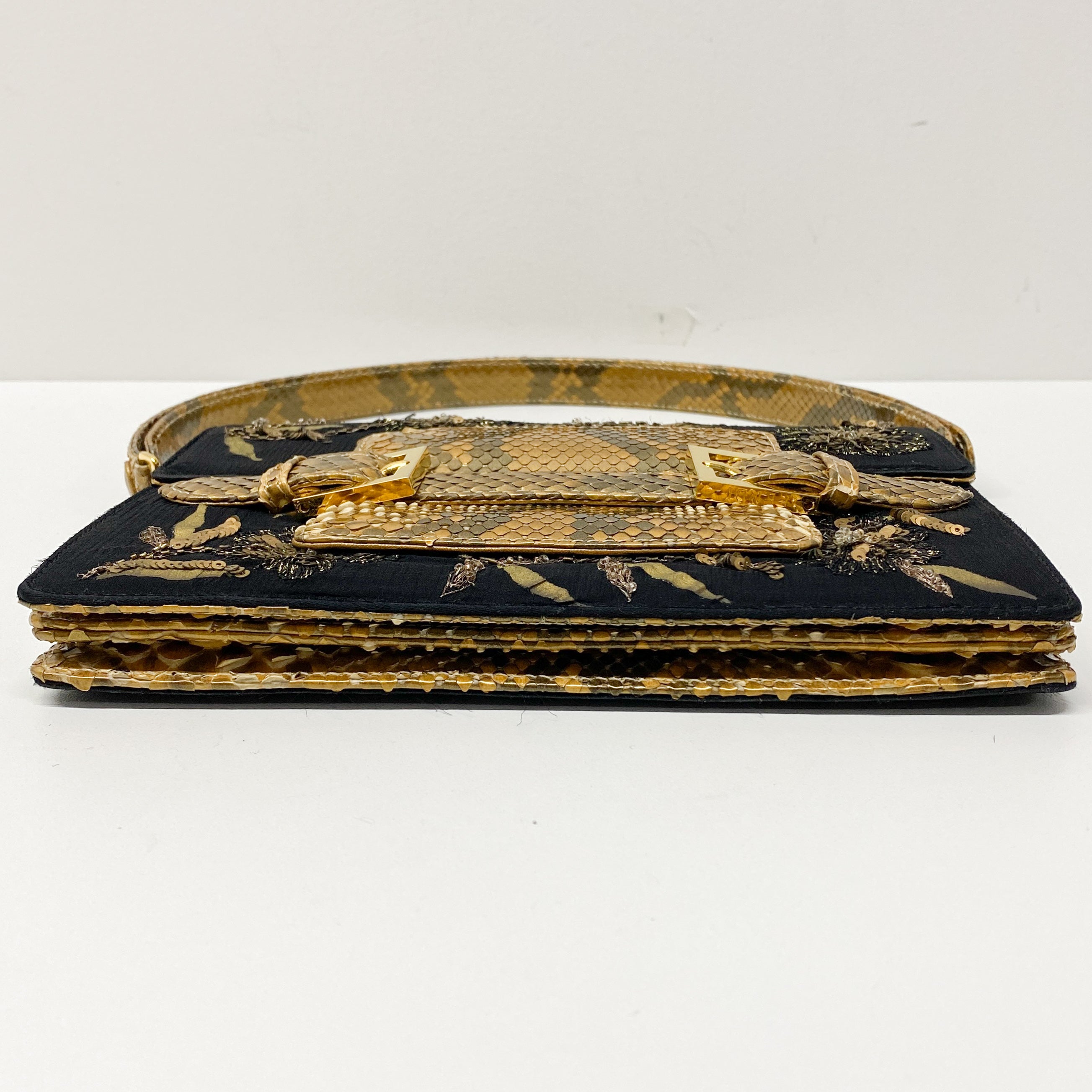 Embroidered Black And Gold Shoulder Bag