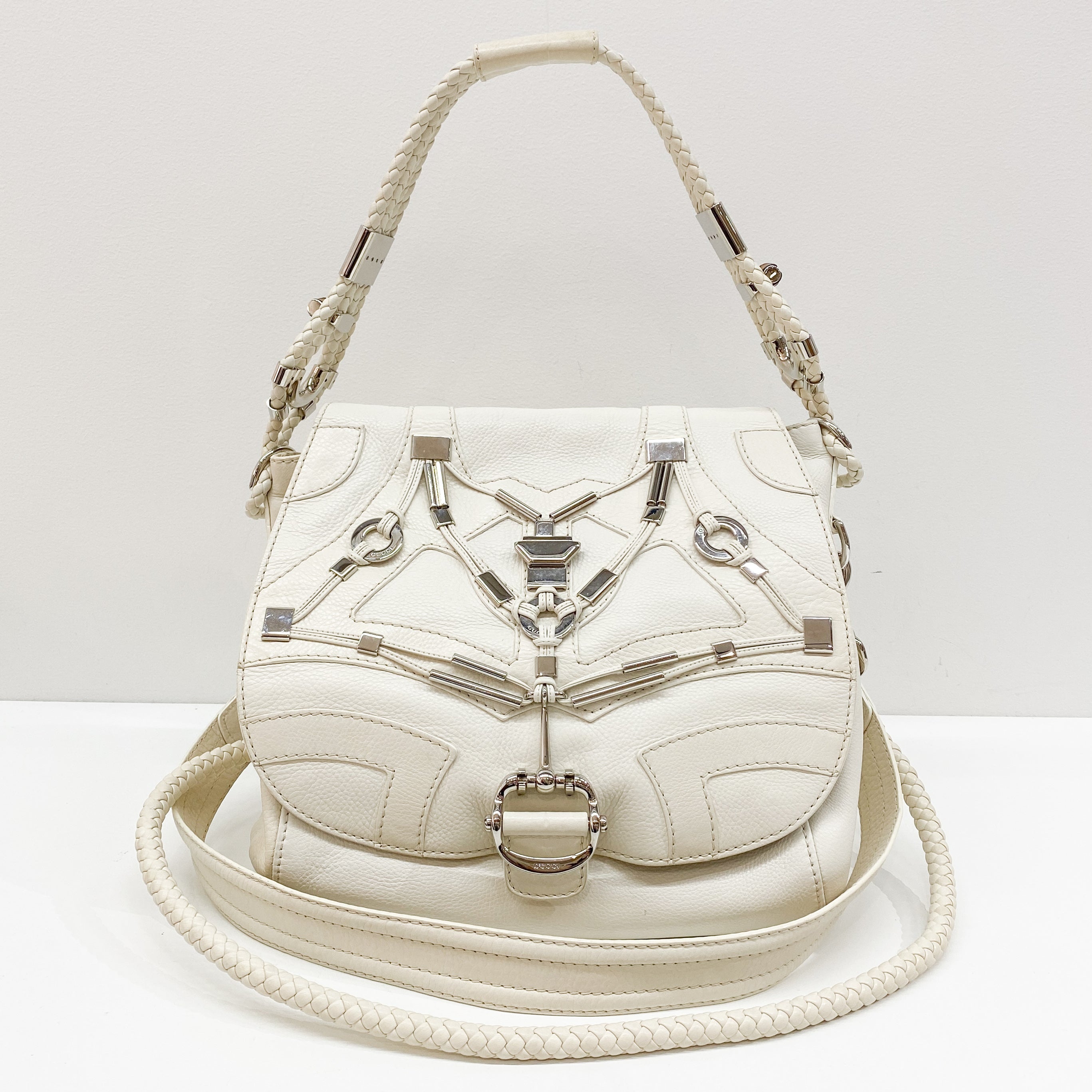 Vintage White Leather Shoulder Bag