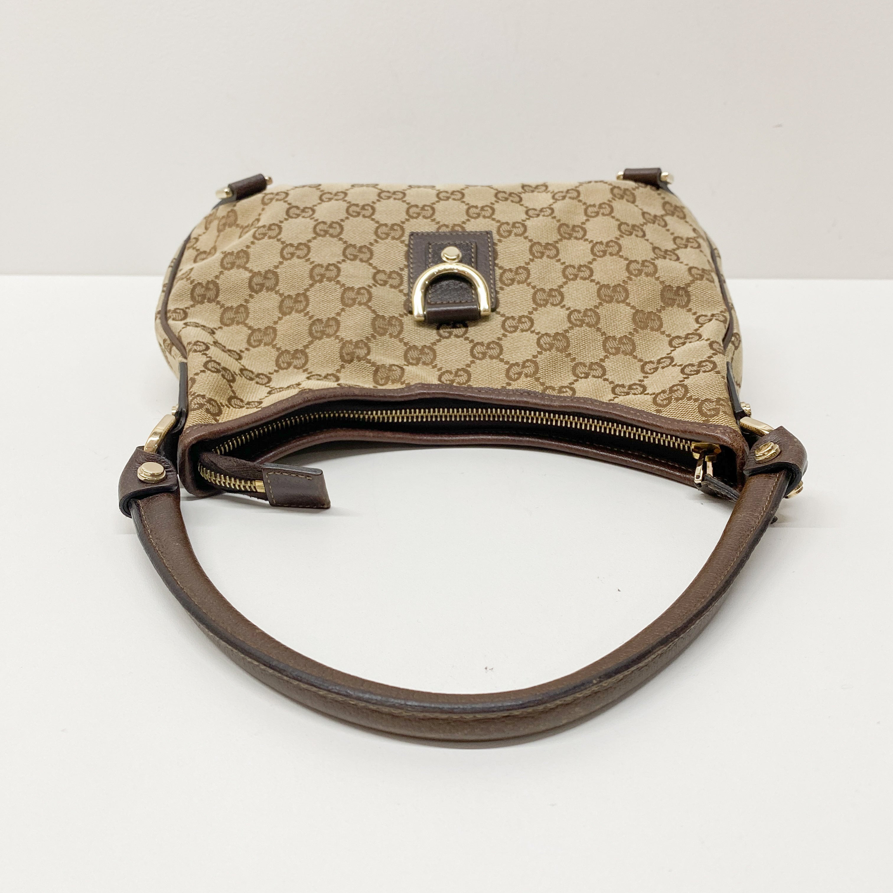 Abbey D-Ring GG Brown Canvas Hobo Bag