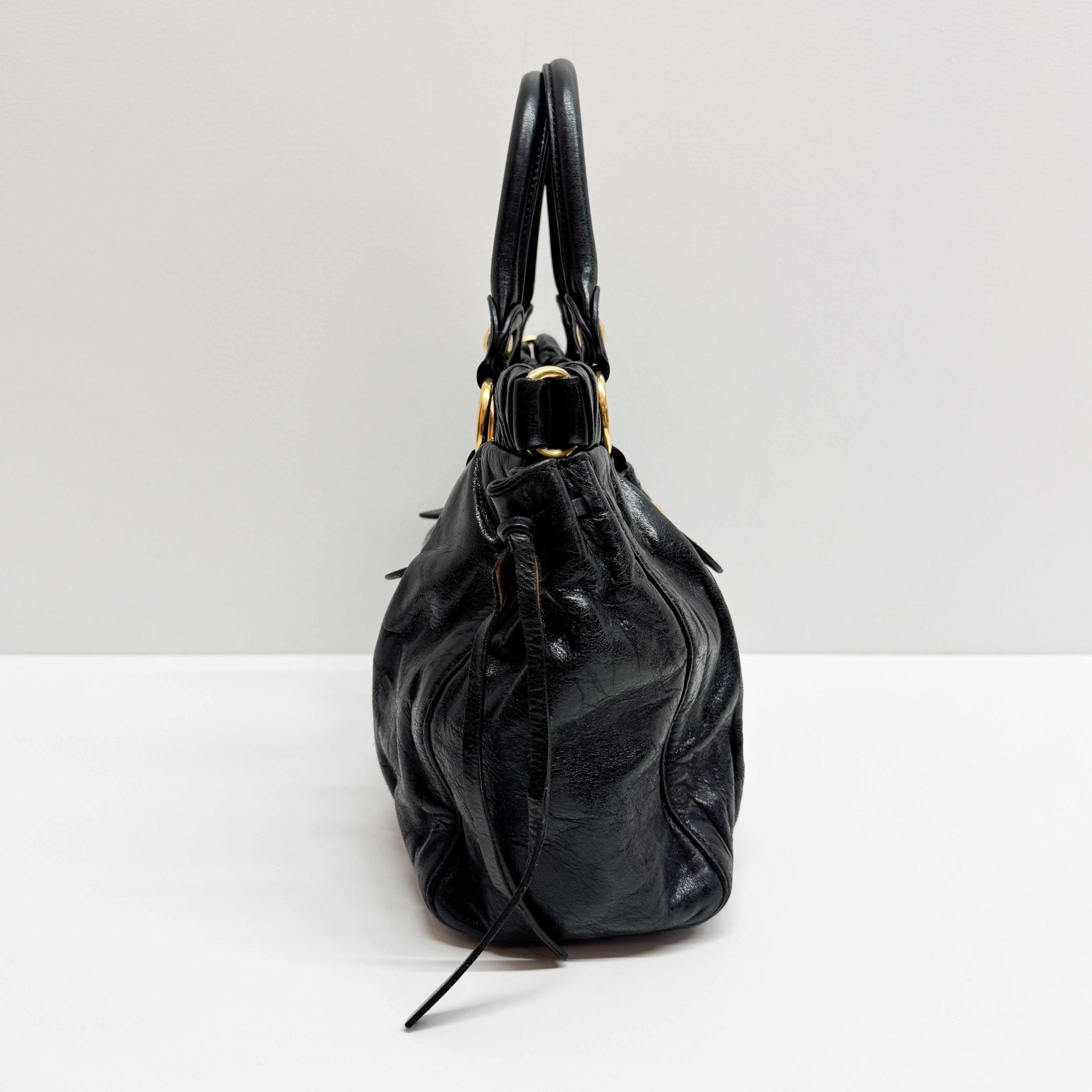 Vitello Bauletto Black Calfskin Leather Two Way Bag