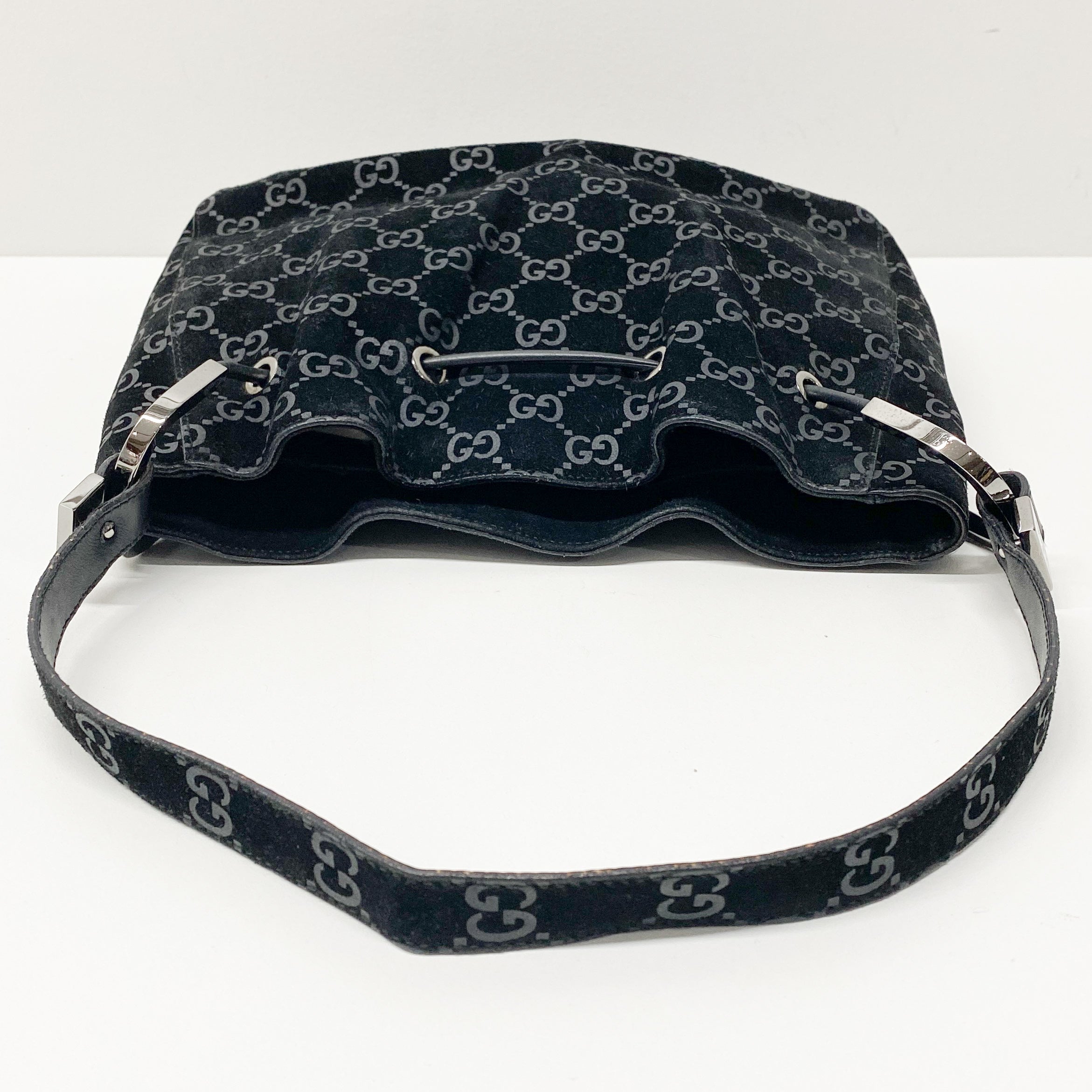 GG Black Suede Bucket Shoulder Bag