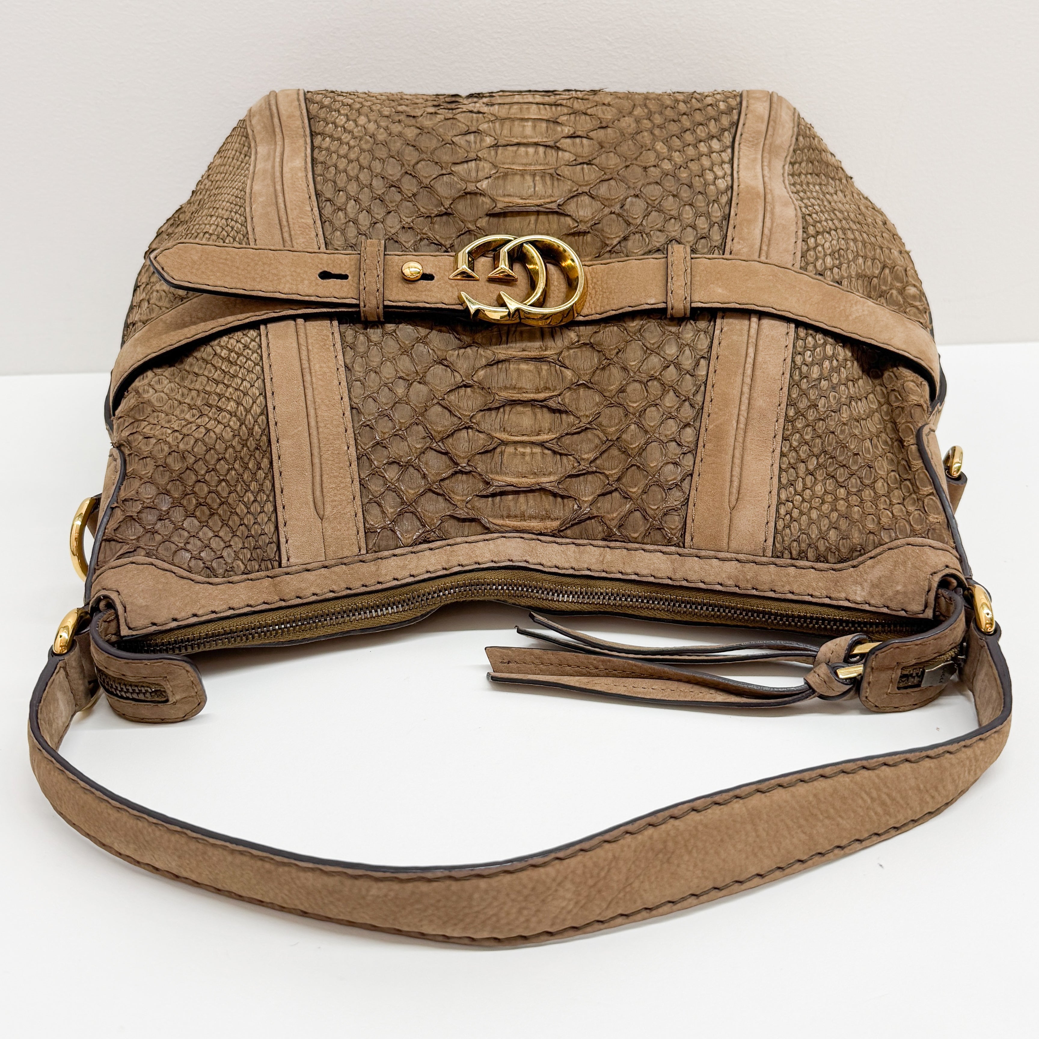 Wave Brown Python Embossed Leather Shoulder Bag