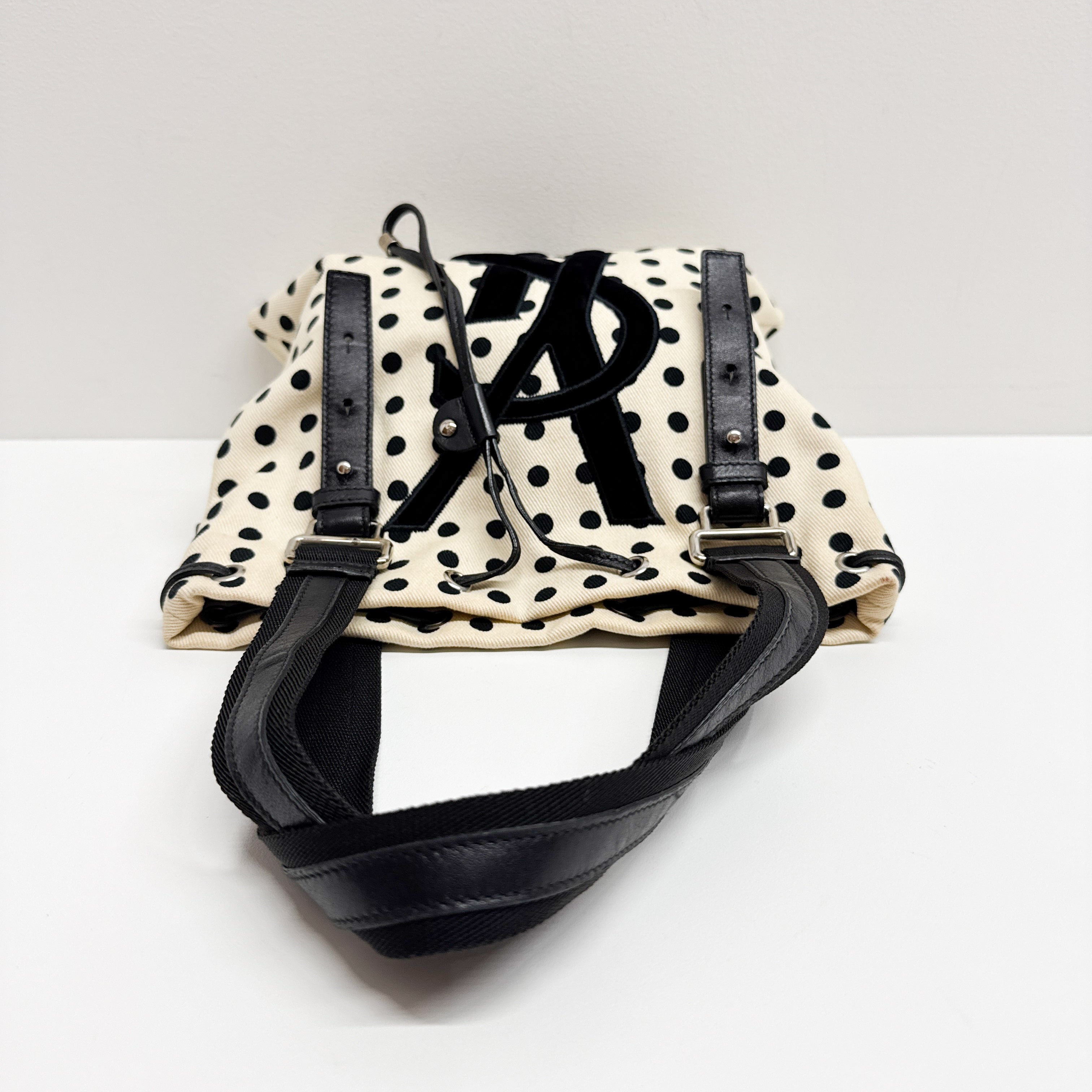 Blue Dotted White Cotton Tote Bag