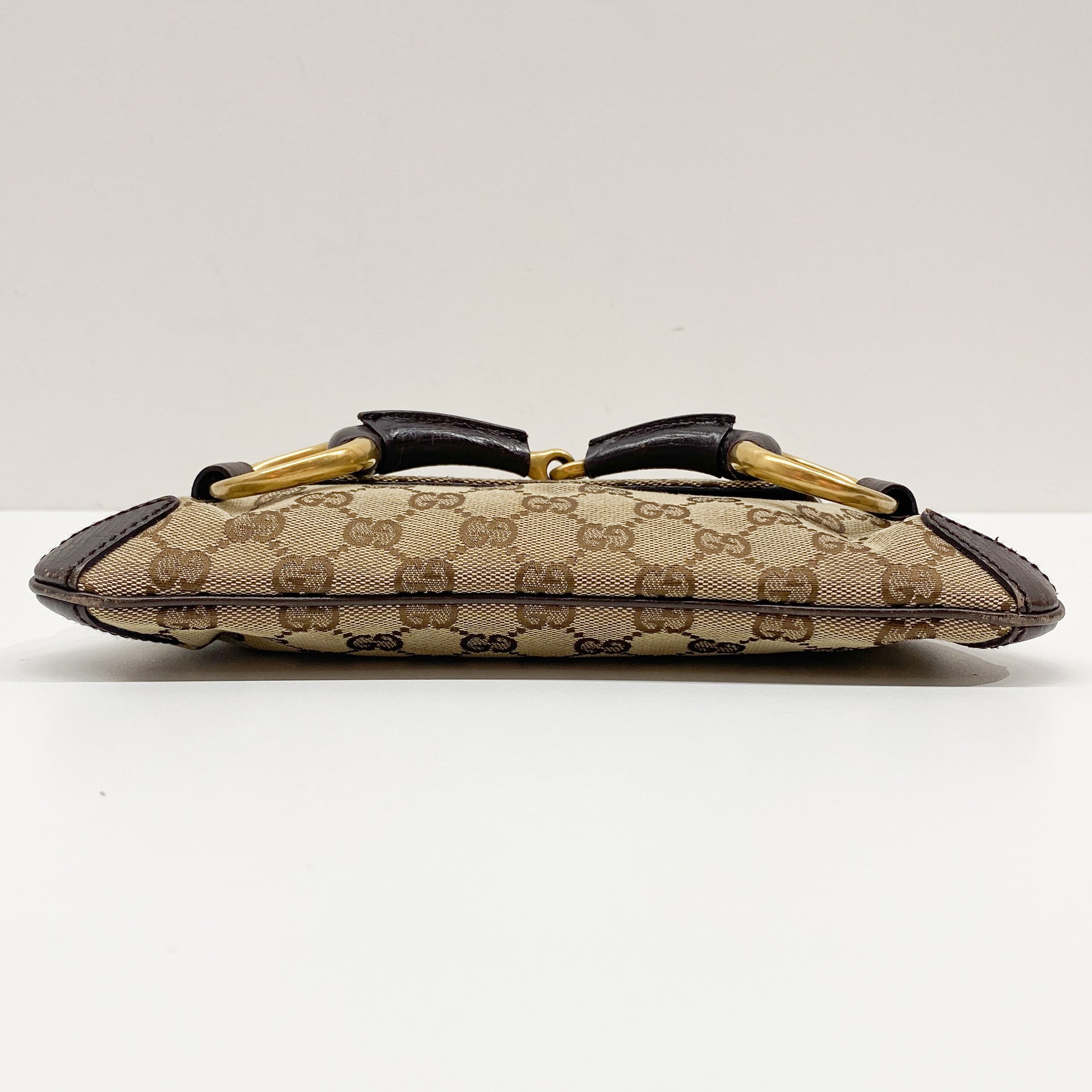 Horsebit Brown Canvas Shoulder Bag