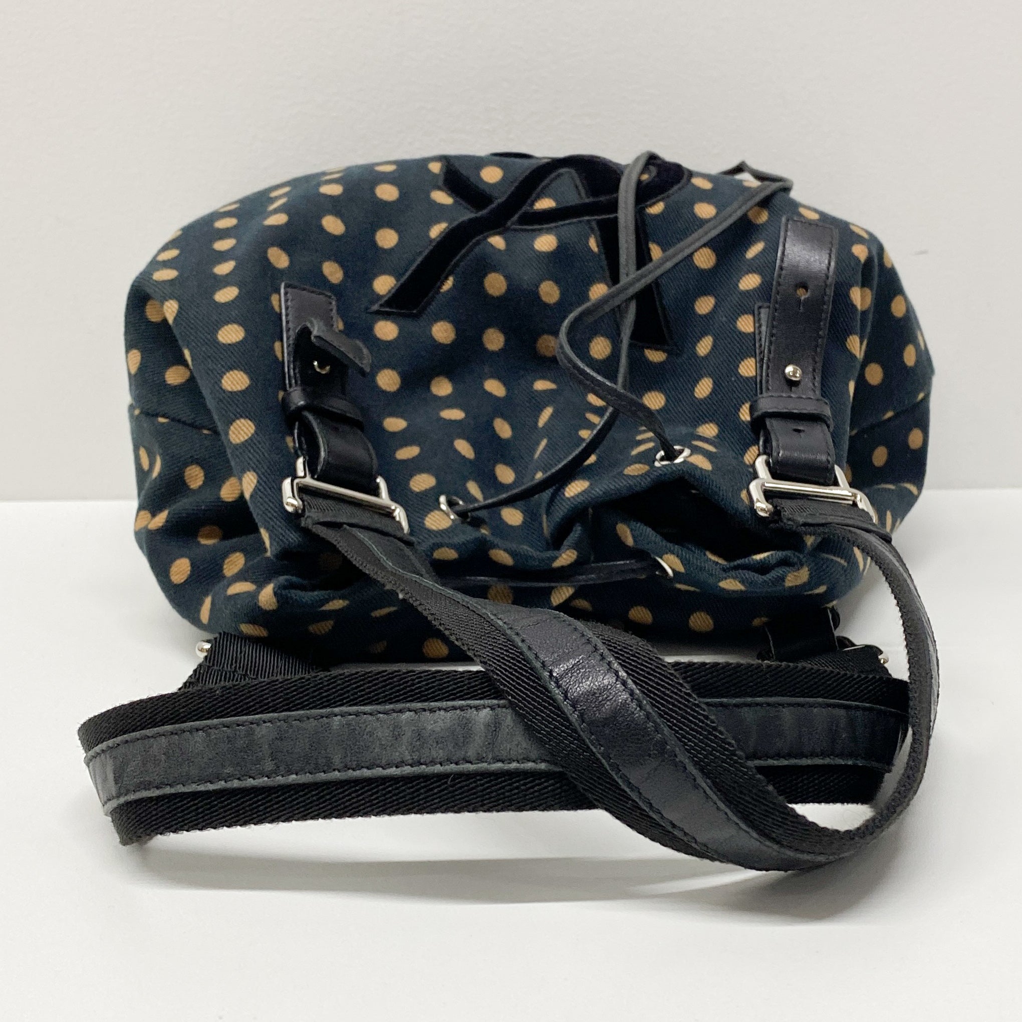 Yellow Dotted Canvas Blue Tote Bag