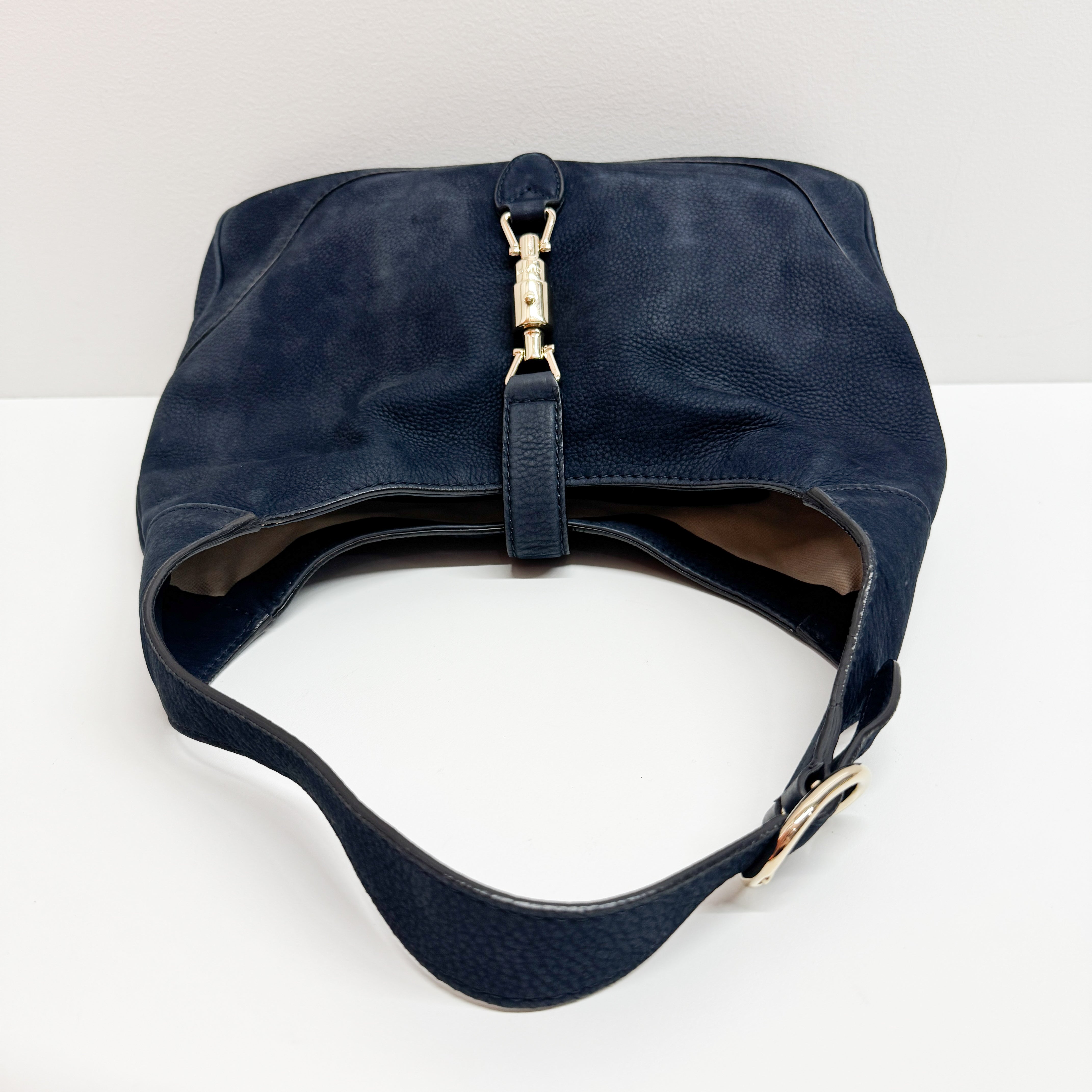 Jackie Dark Blue Suede Shoulder Bag