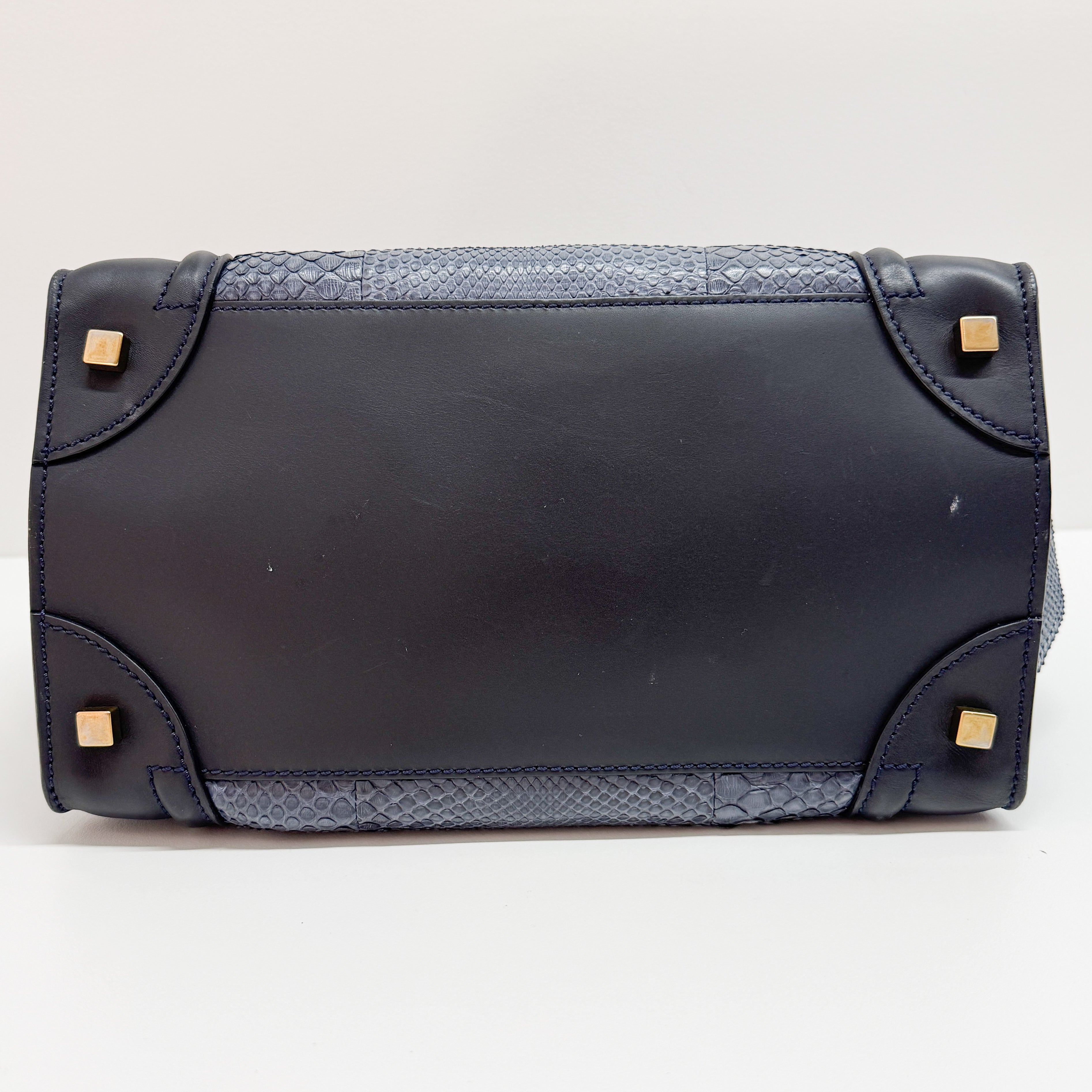 Luggage Micro Blue Python Embossed Leather Hand Bag