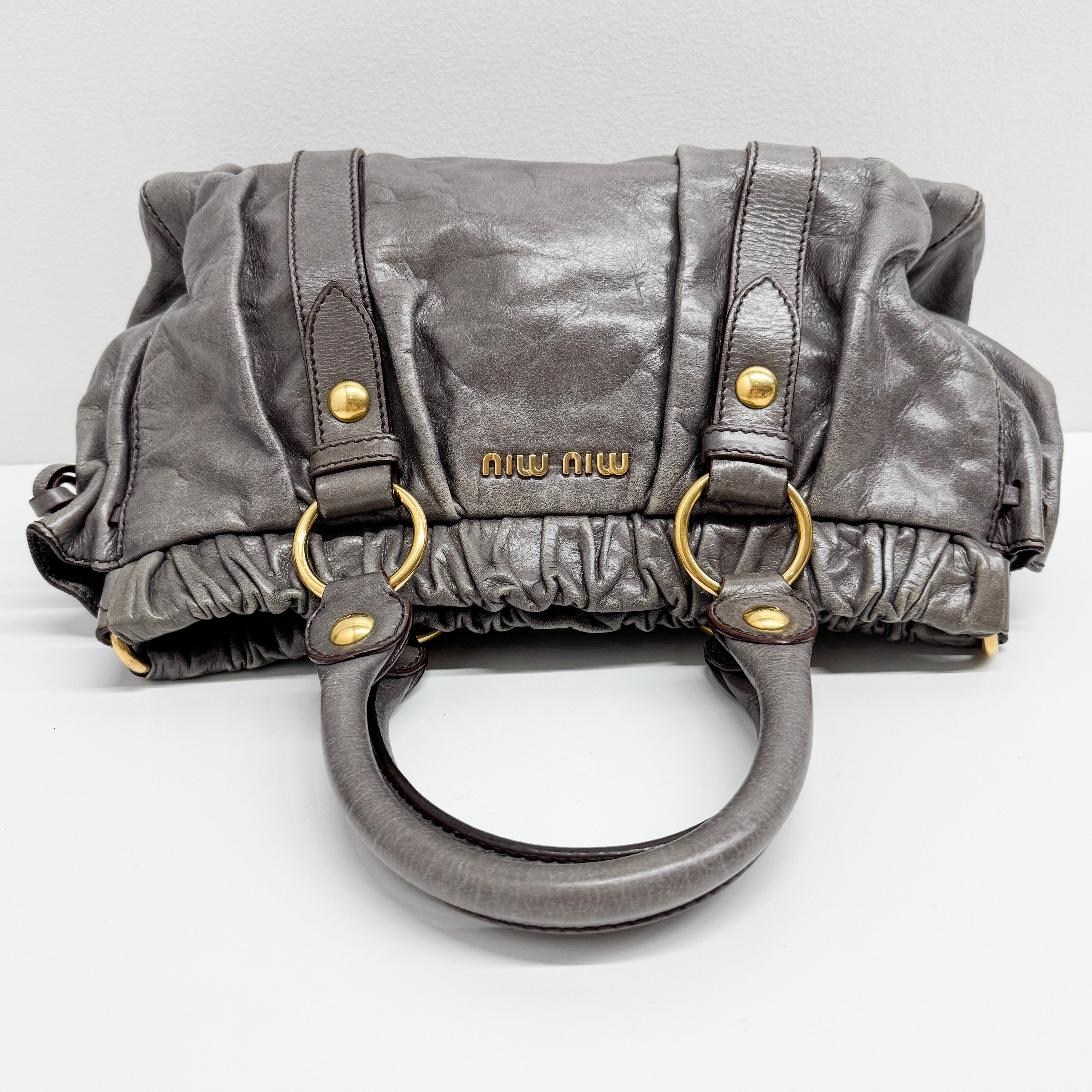 Vitello Grey Calfskin Leather Two Way Bag