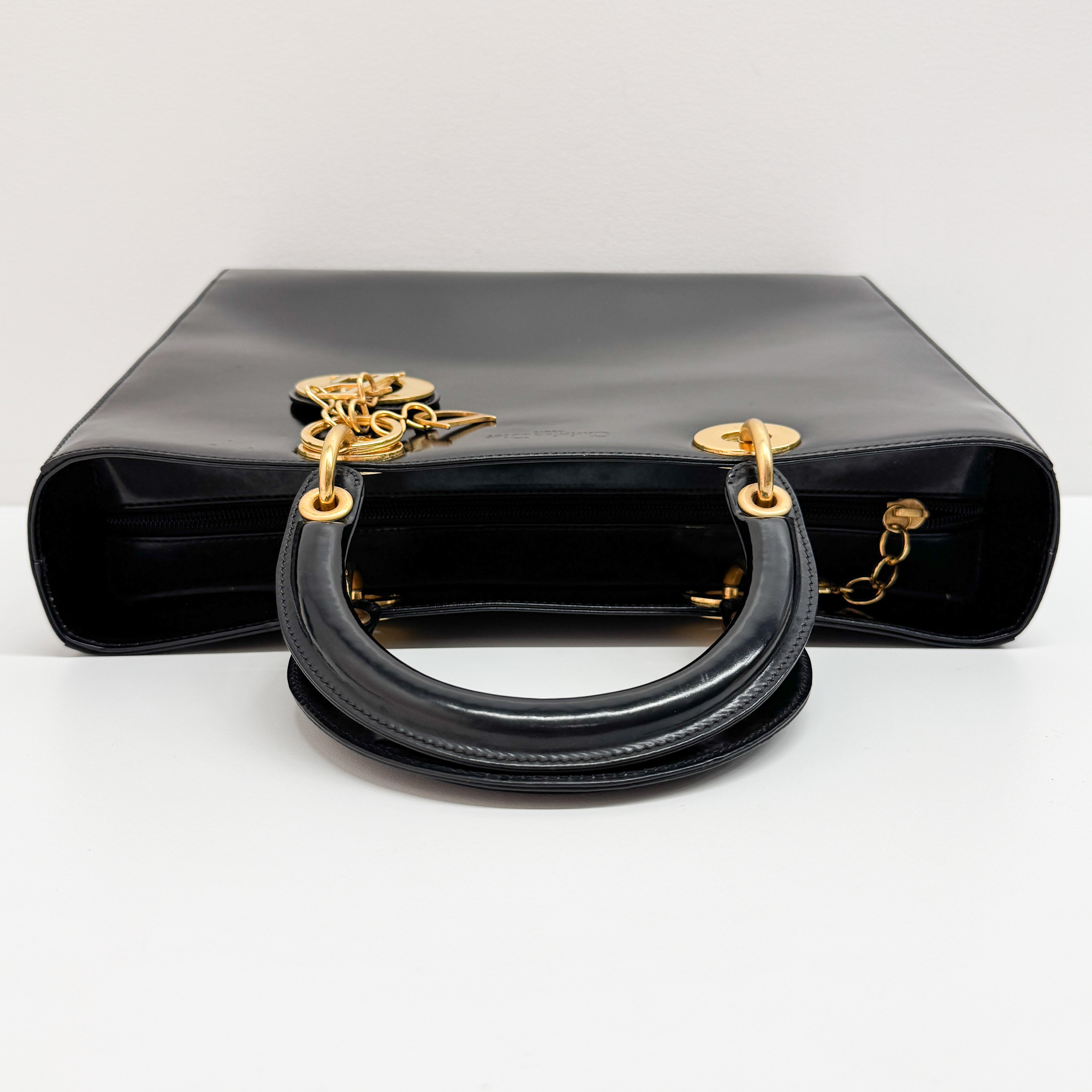 Lady Dior Black Patent Leather Hand Bag