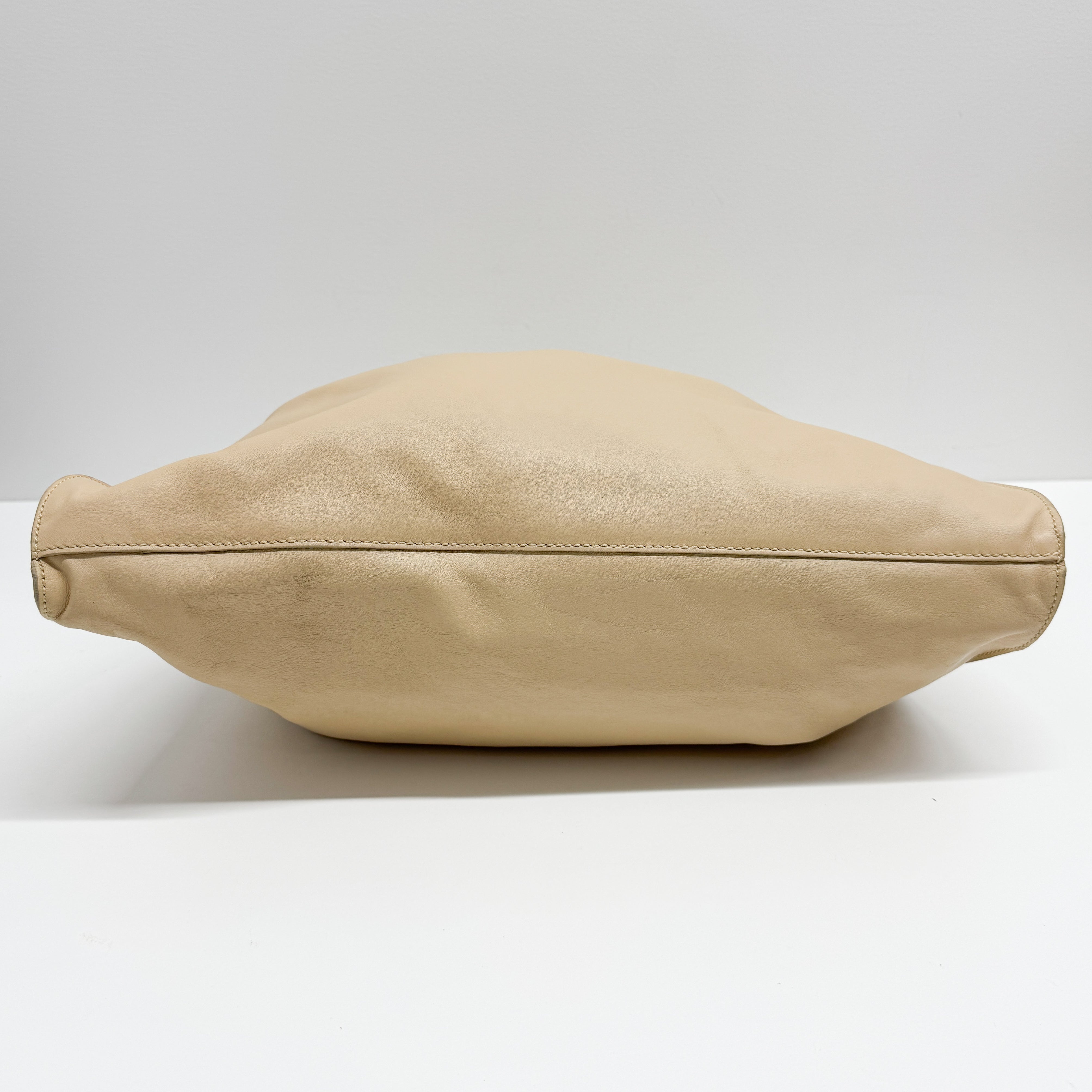 Beige Leather Hobo Shoulder Bag