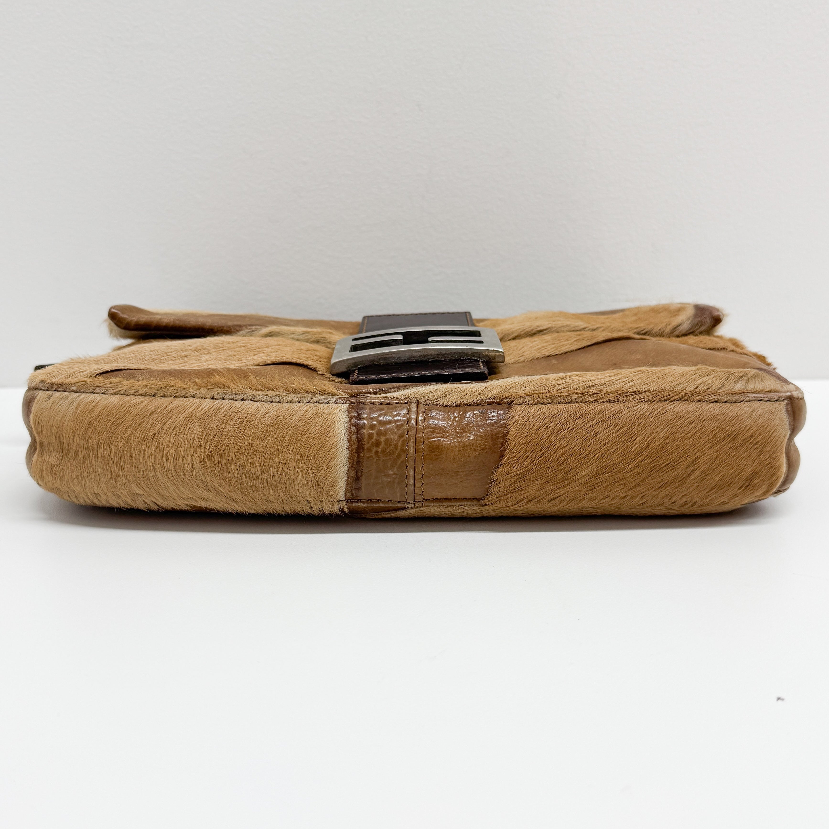 Baguette Brown Leather & Pony Hair Shoulder Bag