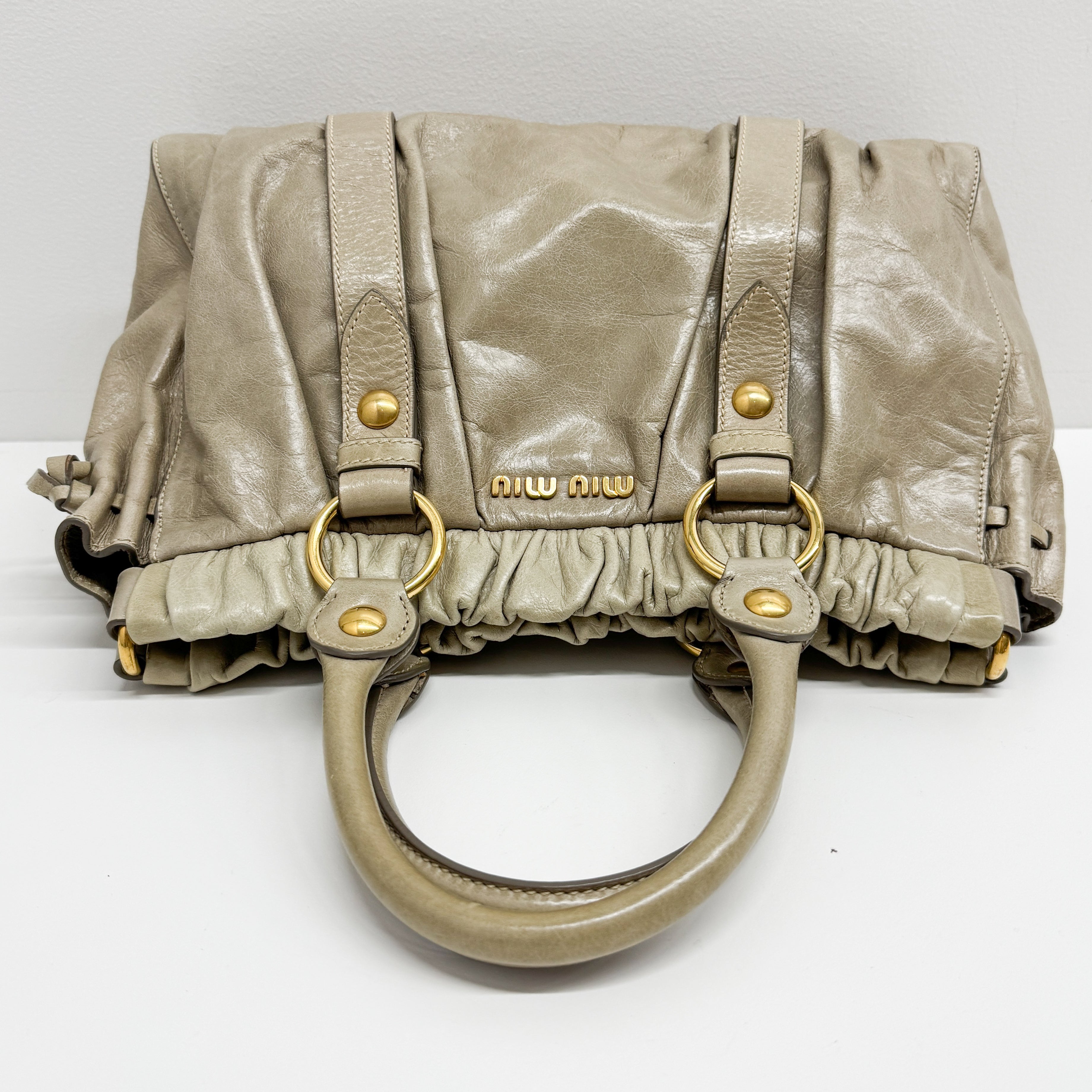 Vitello Bauletto Green Calfskin Leather Two Way Bag