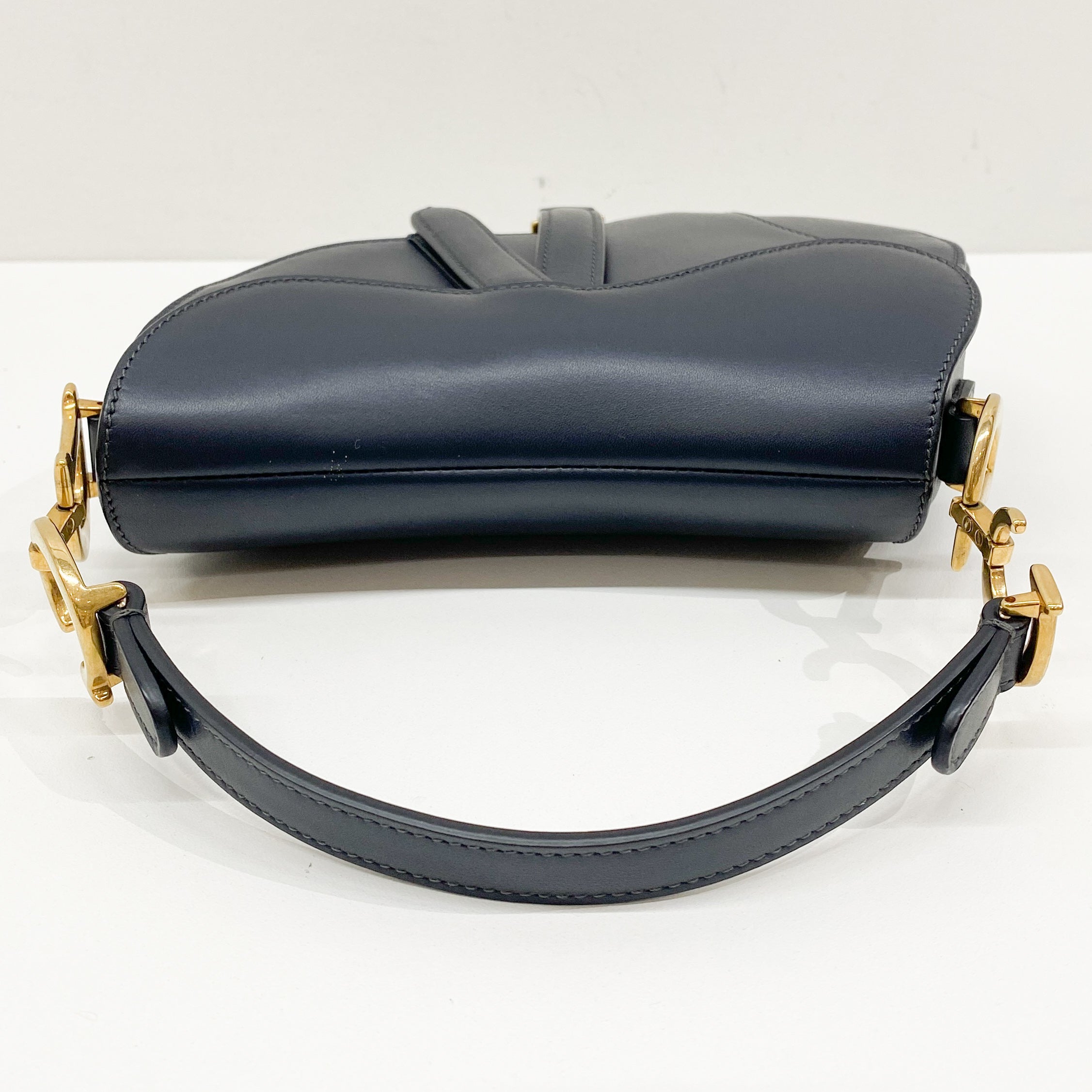 Navy Leather Saddle Bag