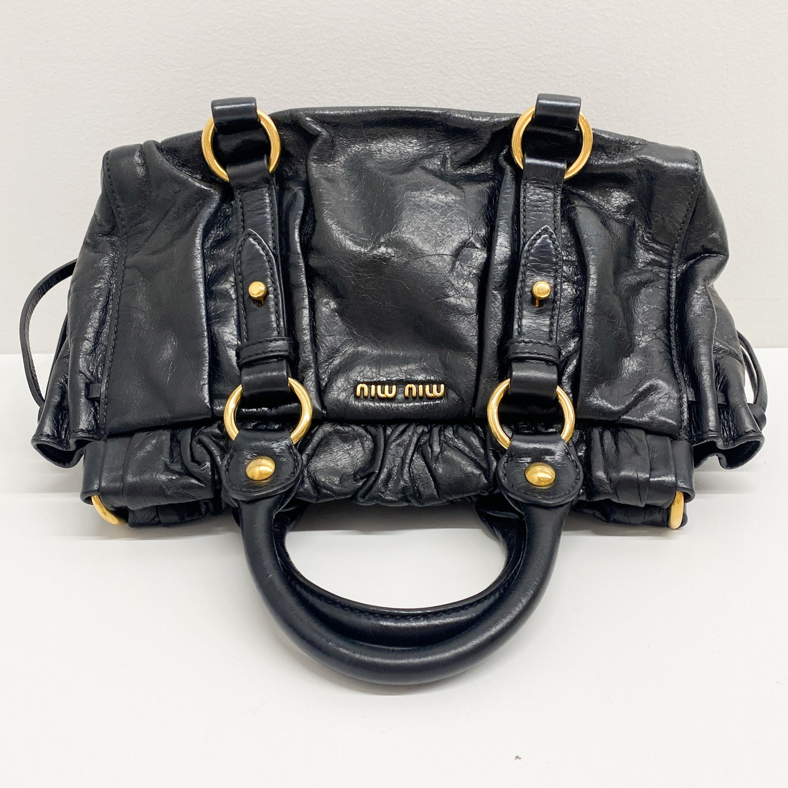 Mini Vitello Black Calfskin Leather Two Way Bag
