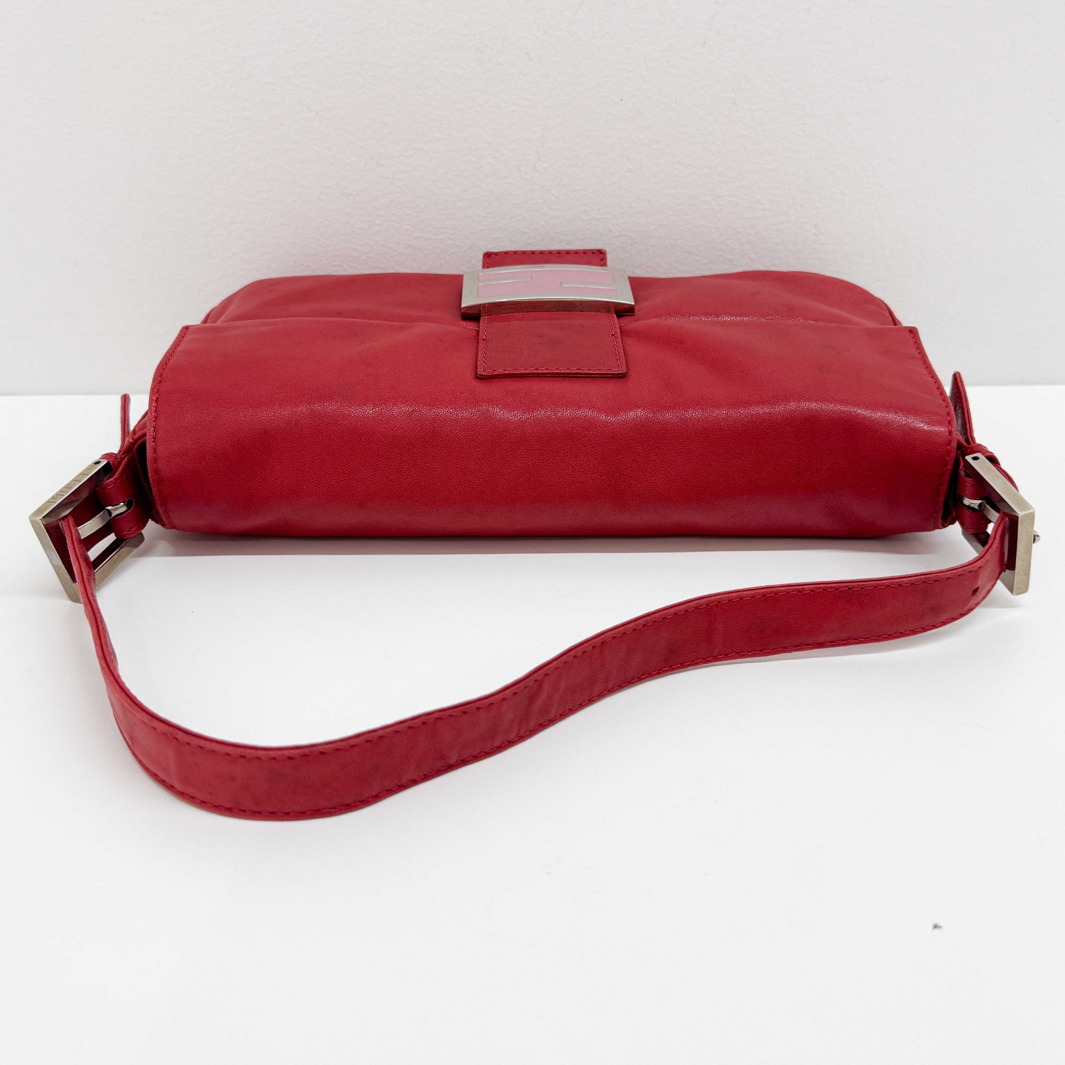 Baguette Red Lambskin Leather Shoulder Bag
