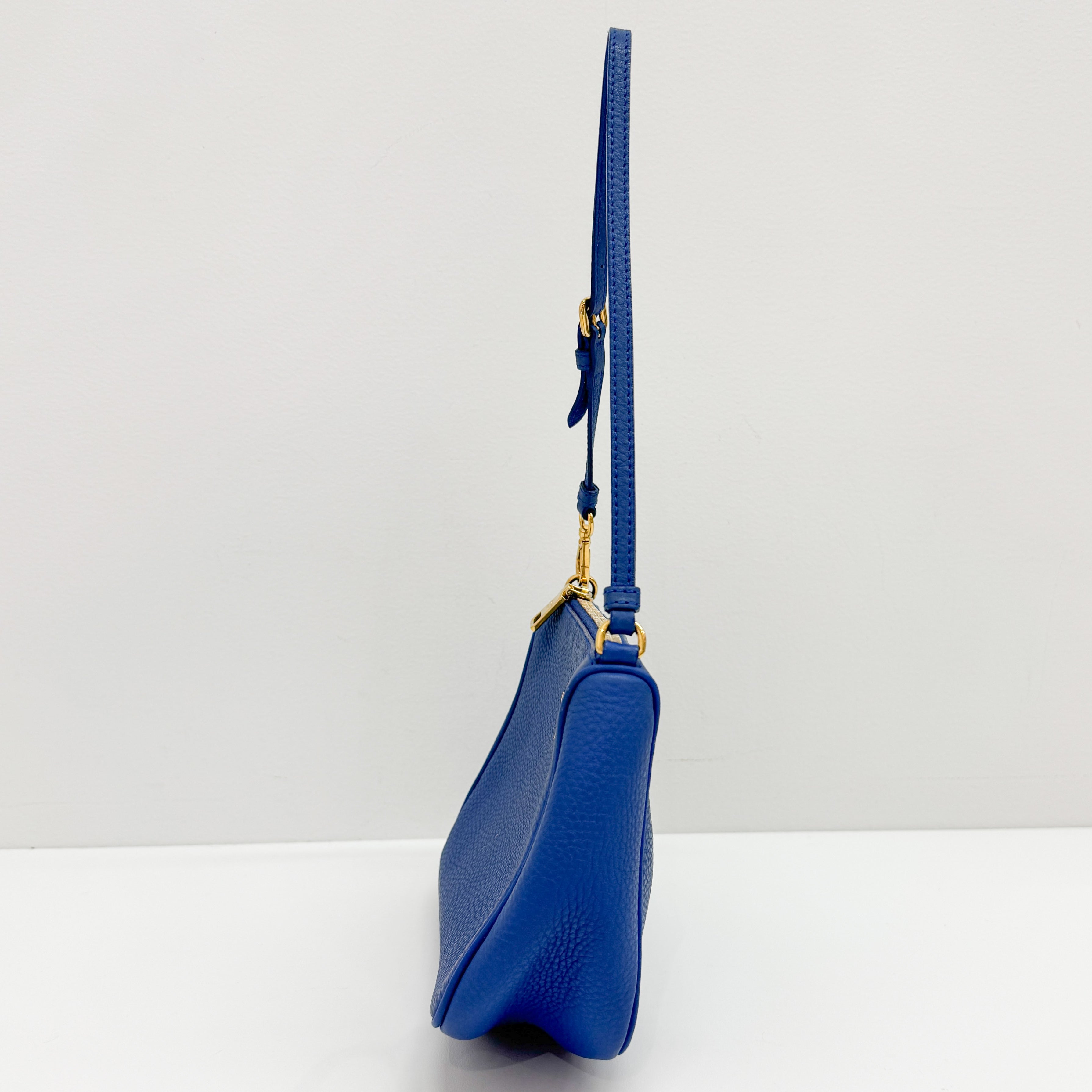 Blue Leather Mini Handle Bag