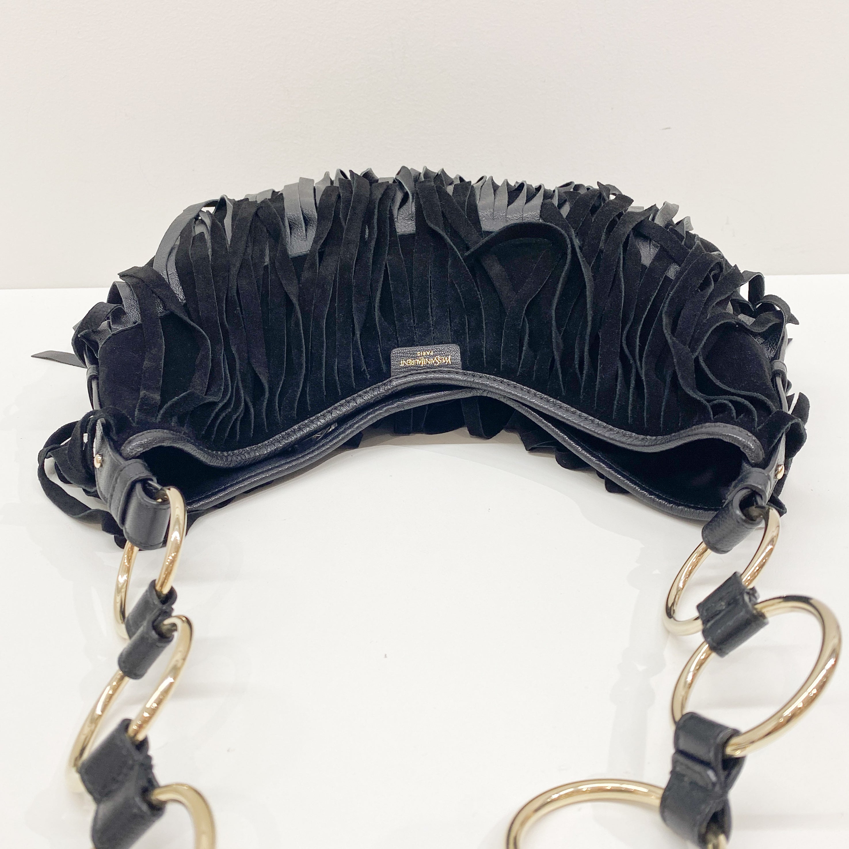 Fringe Black Suede Hobo Bag