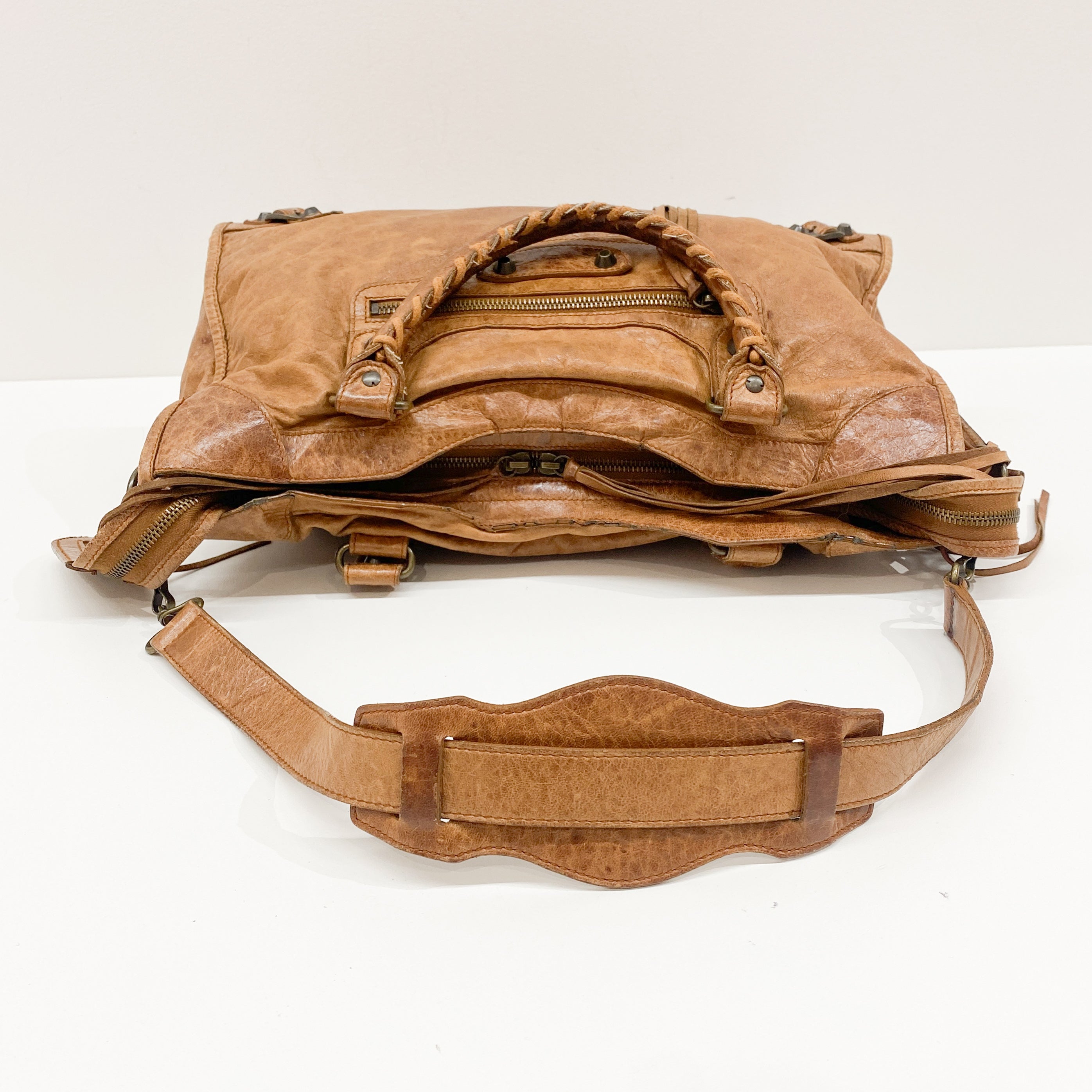 The City Brown Calfskin Leather Two Way Bag