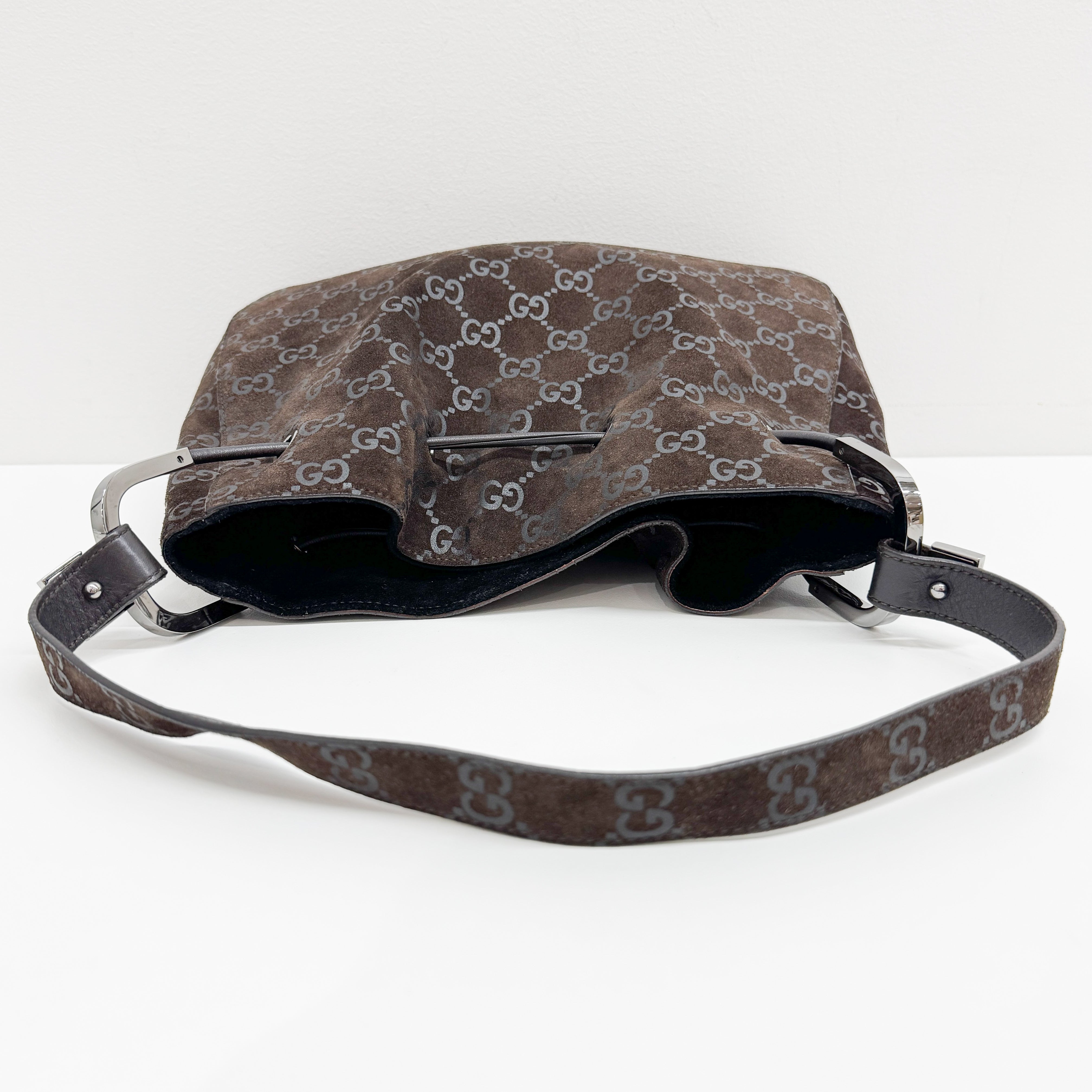 GG Brown Suede Shoulder Bag