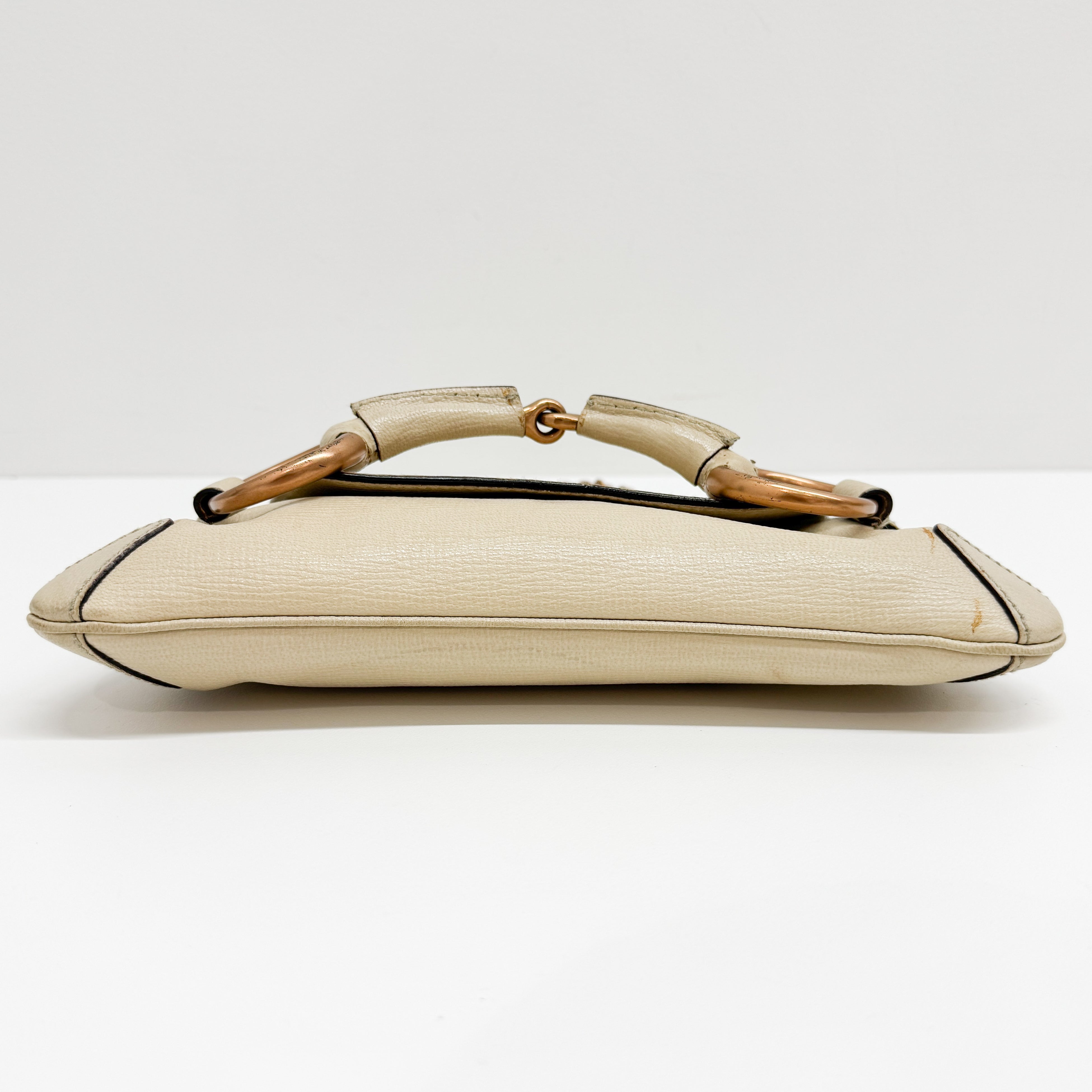 Horsebit Beige Leather Chain Shoulder Bag