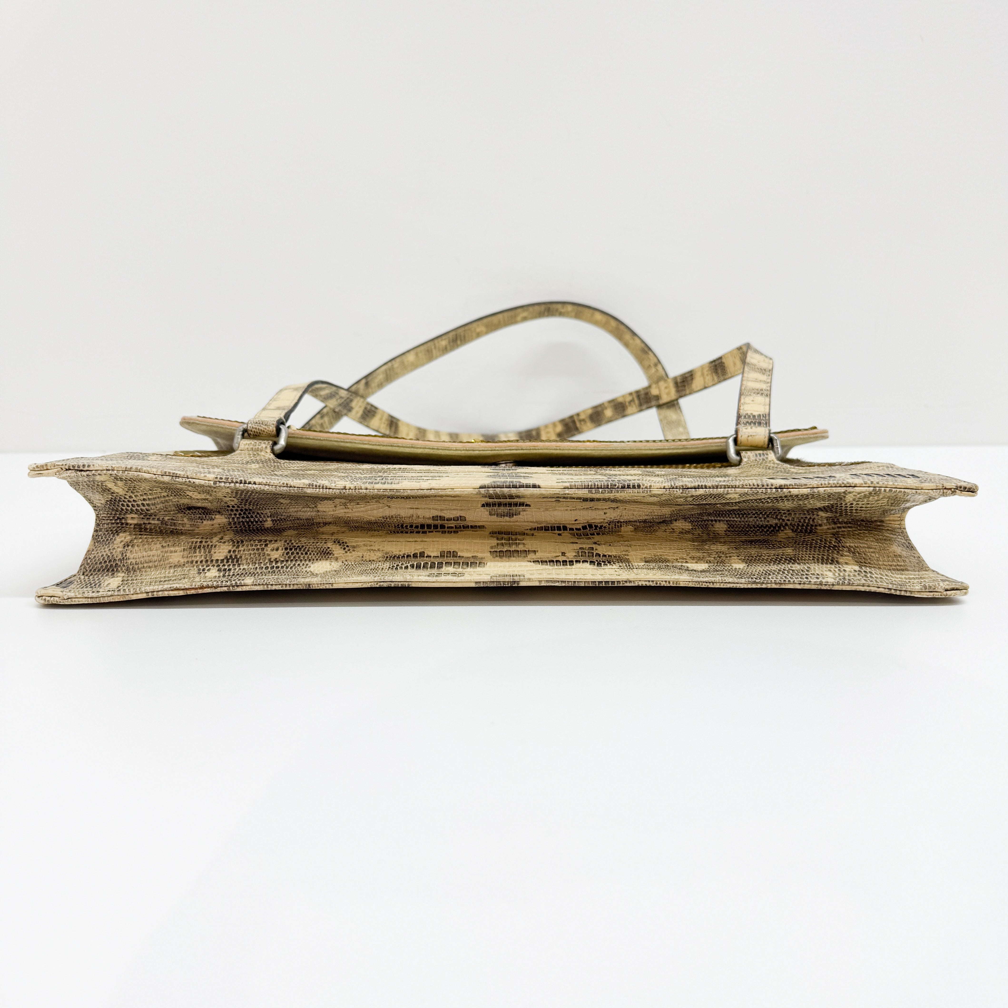 Gold Sequin Yellow Python Embossed Leather Shoulder Bag