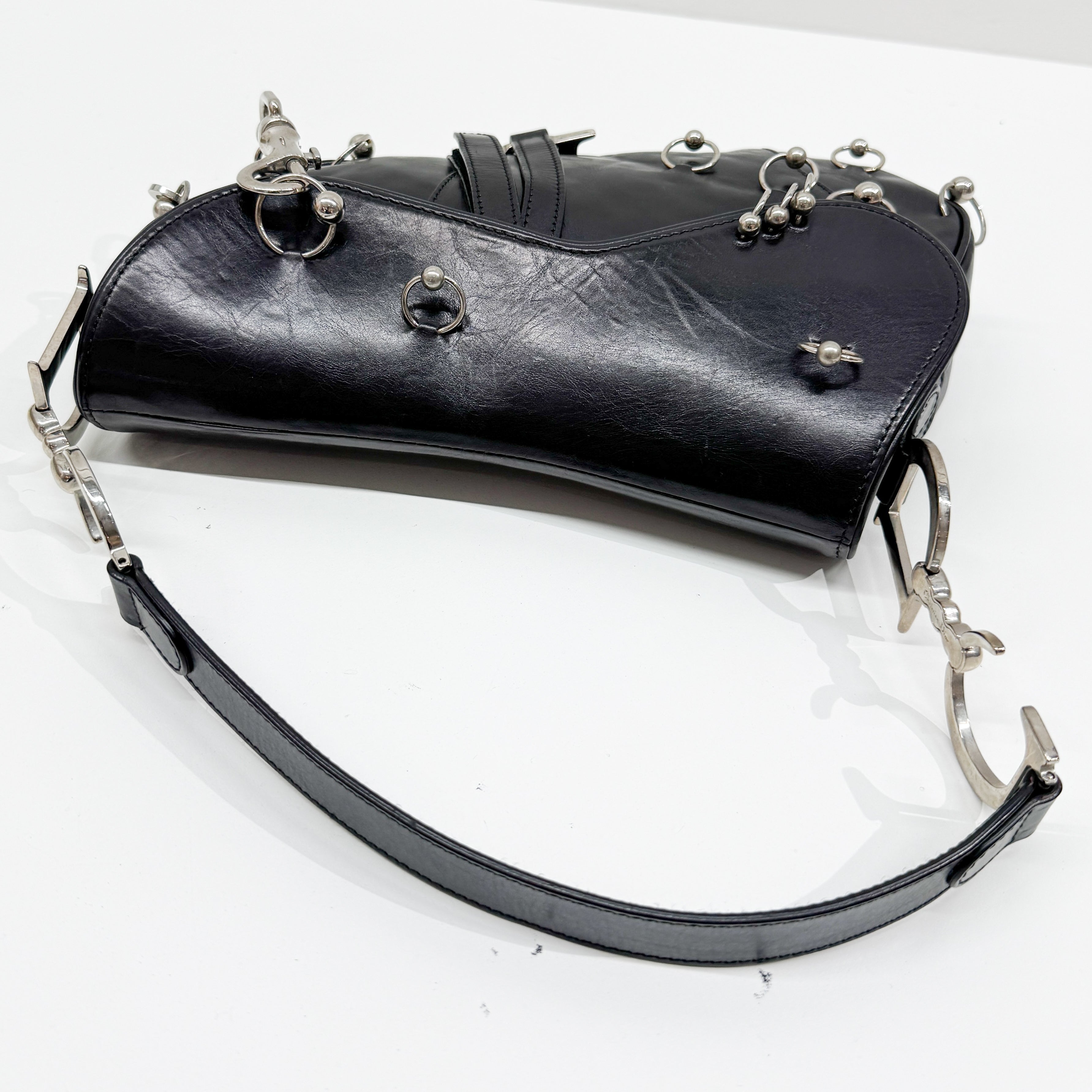 Hardcore Piercing Black Leather Shoulder Bag