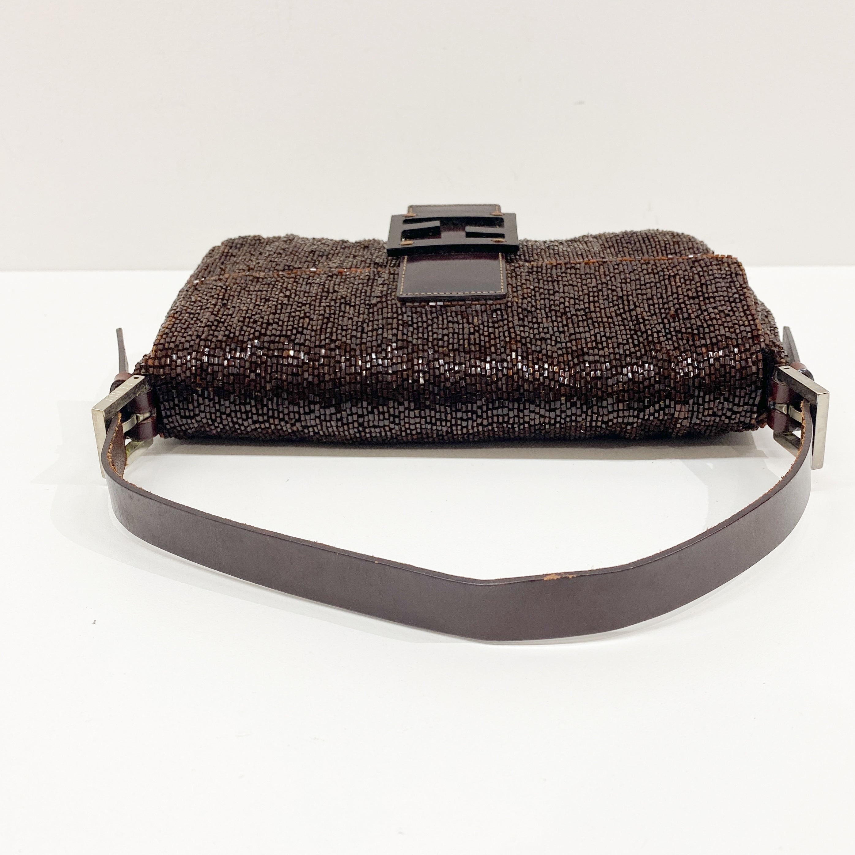 Baguette Brown Beaded Shoulder Bag