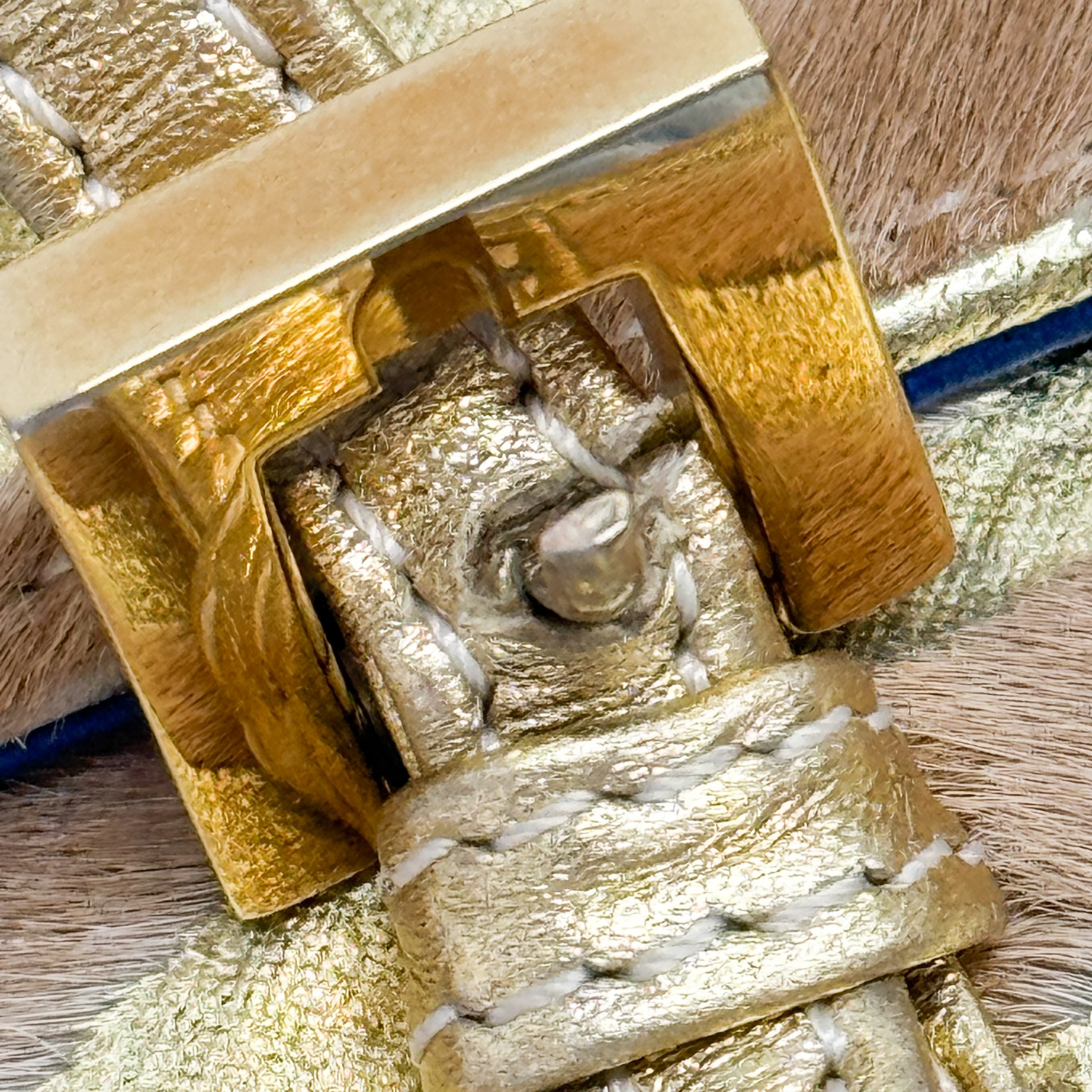 Mamma Baguette Gold Zebra Striped Pink Pony Hair Box Bag