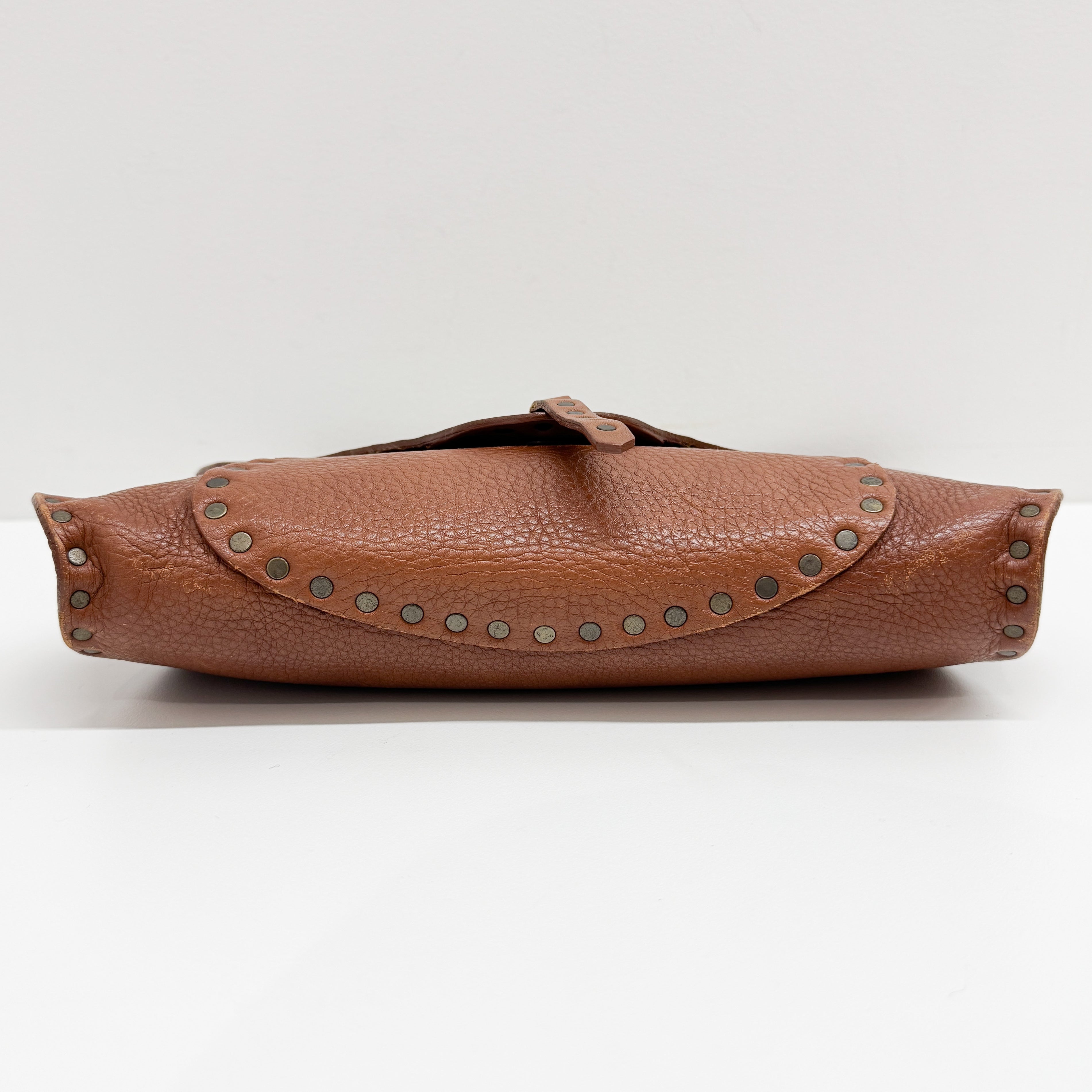 Vintage Brown Studded Leather Shoulder Bag