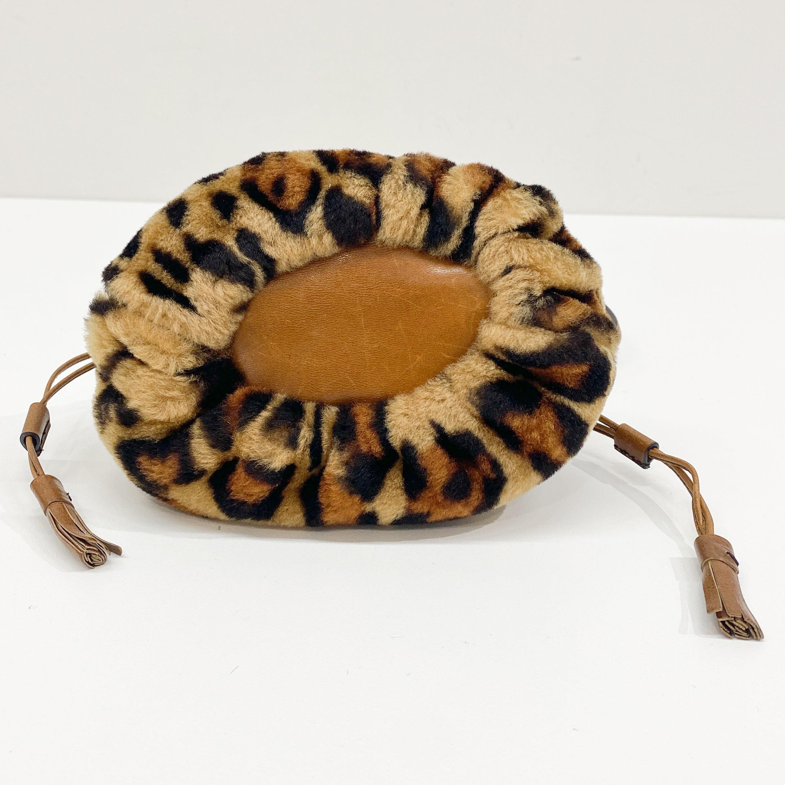 Brown Leopard Print Faux Fur Pouch Bag