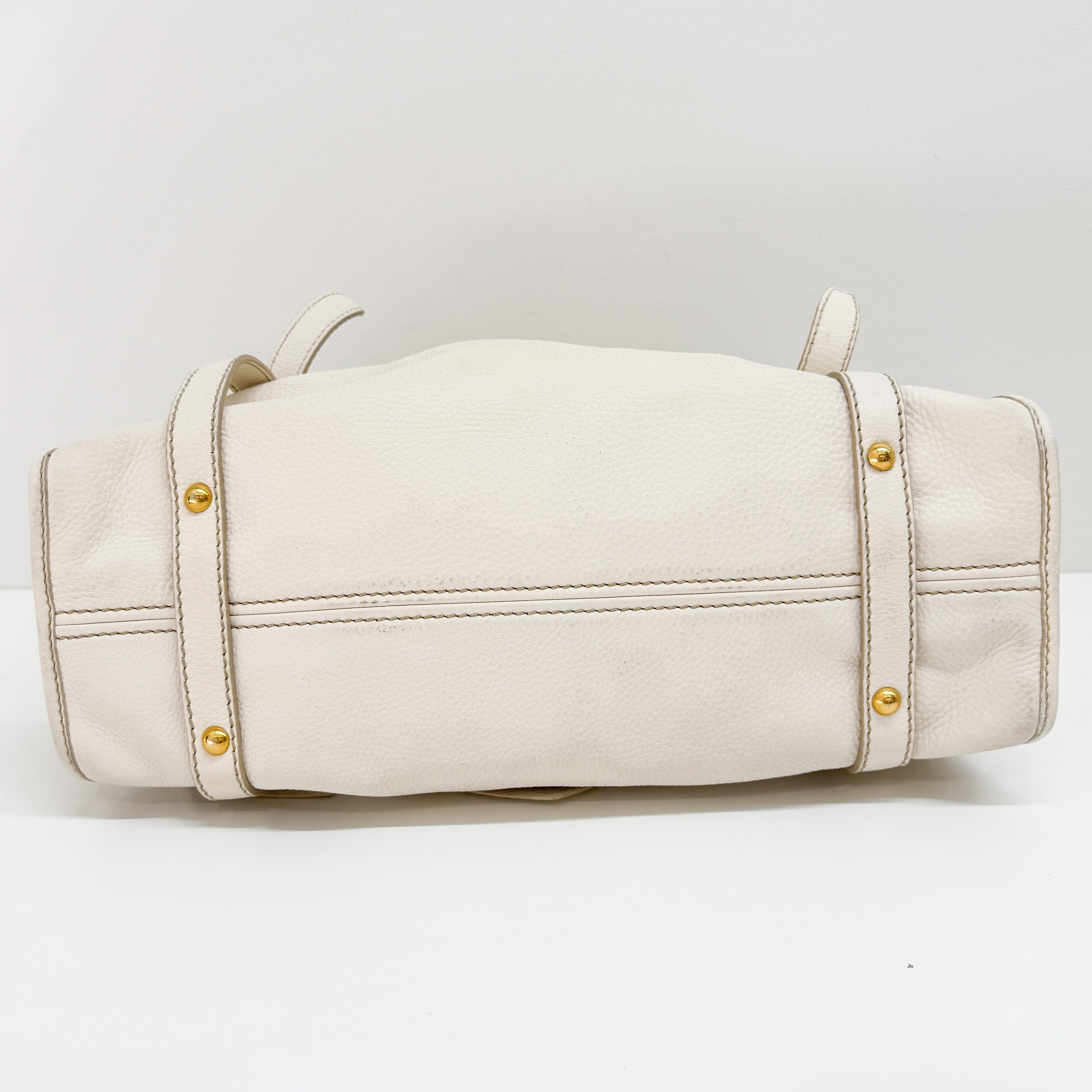 Vitello Lux Bow Bag White Calfskin Leather Shoulder Bag