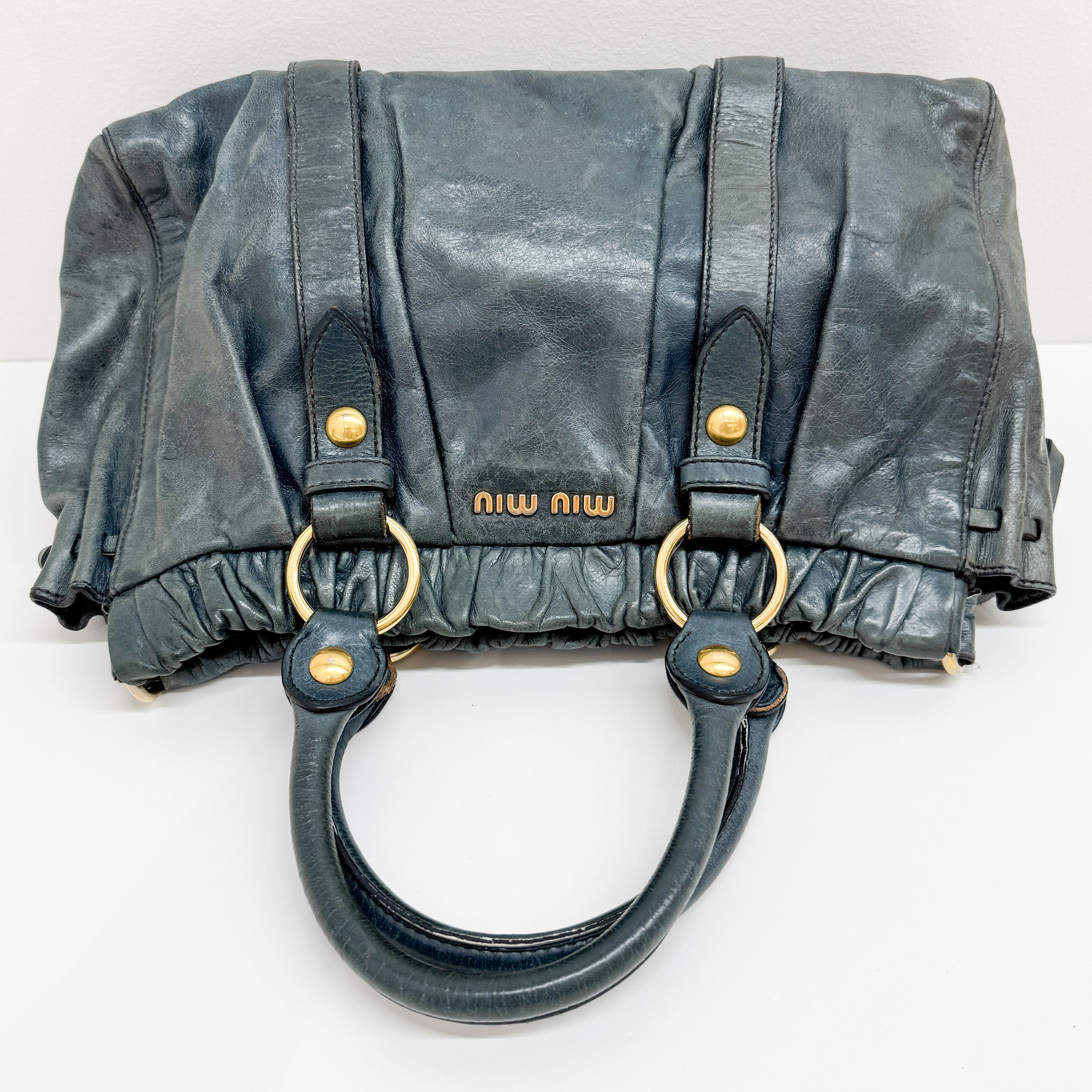 Vitello Blue Calfskin Leather Two Way Bag